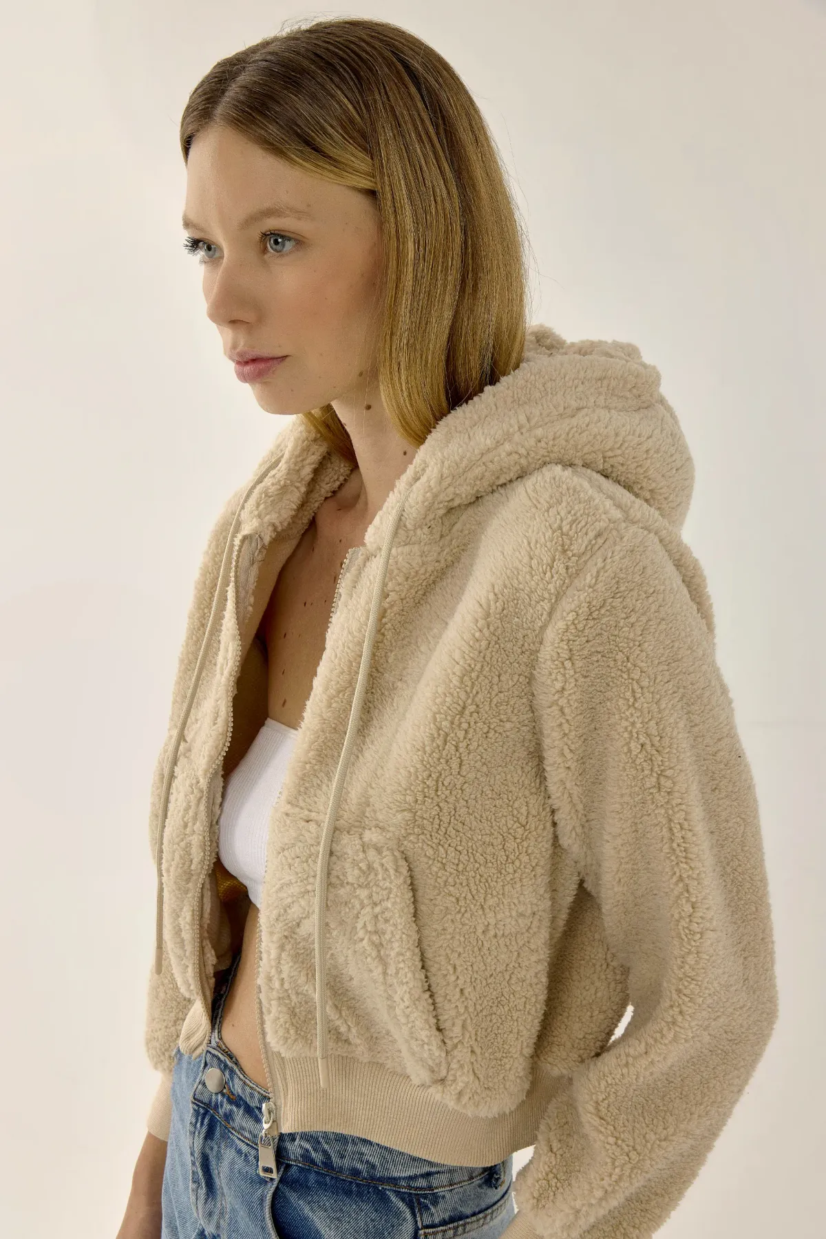Plush Crop Jacket with Zipper Collar 2