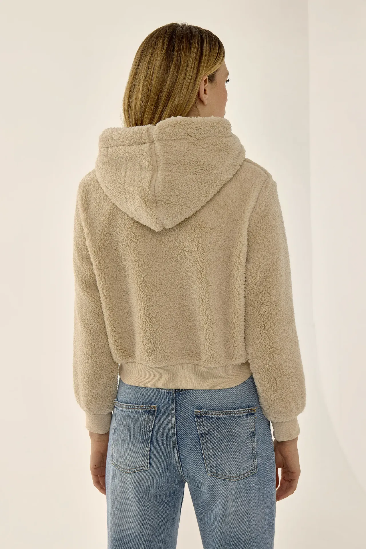 Plush Crop Jacket with Zipper Collar