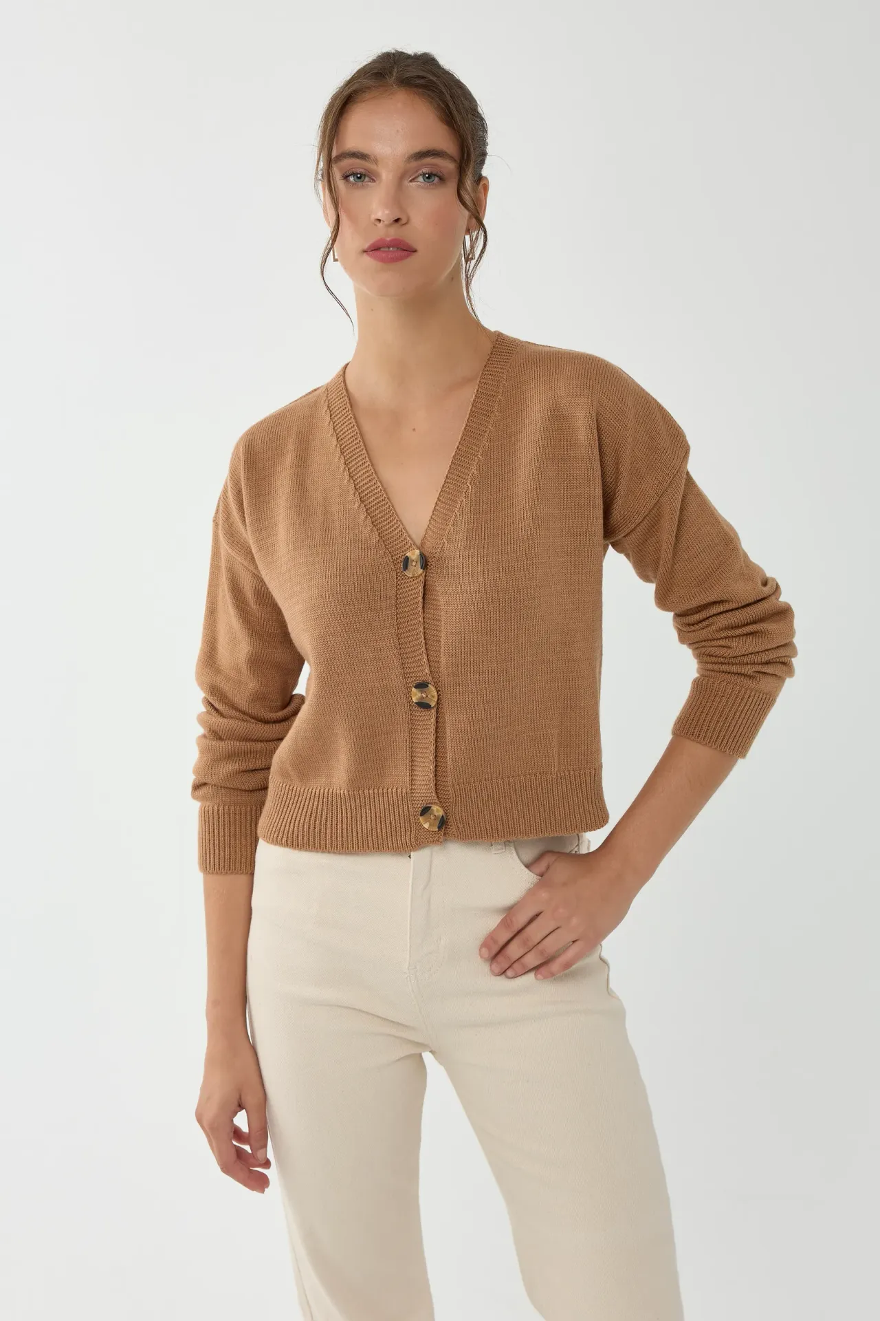 Relaxed Fit V-Neck Knit Cardigan