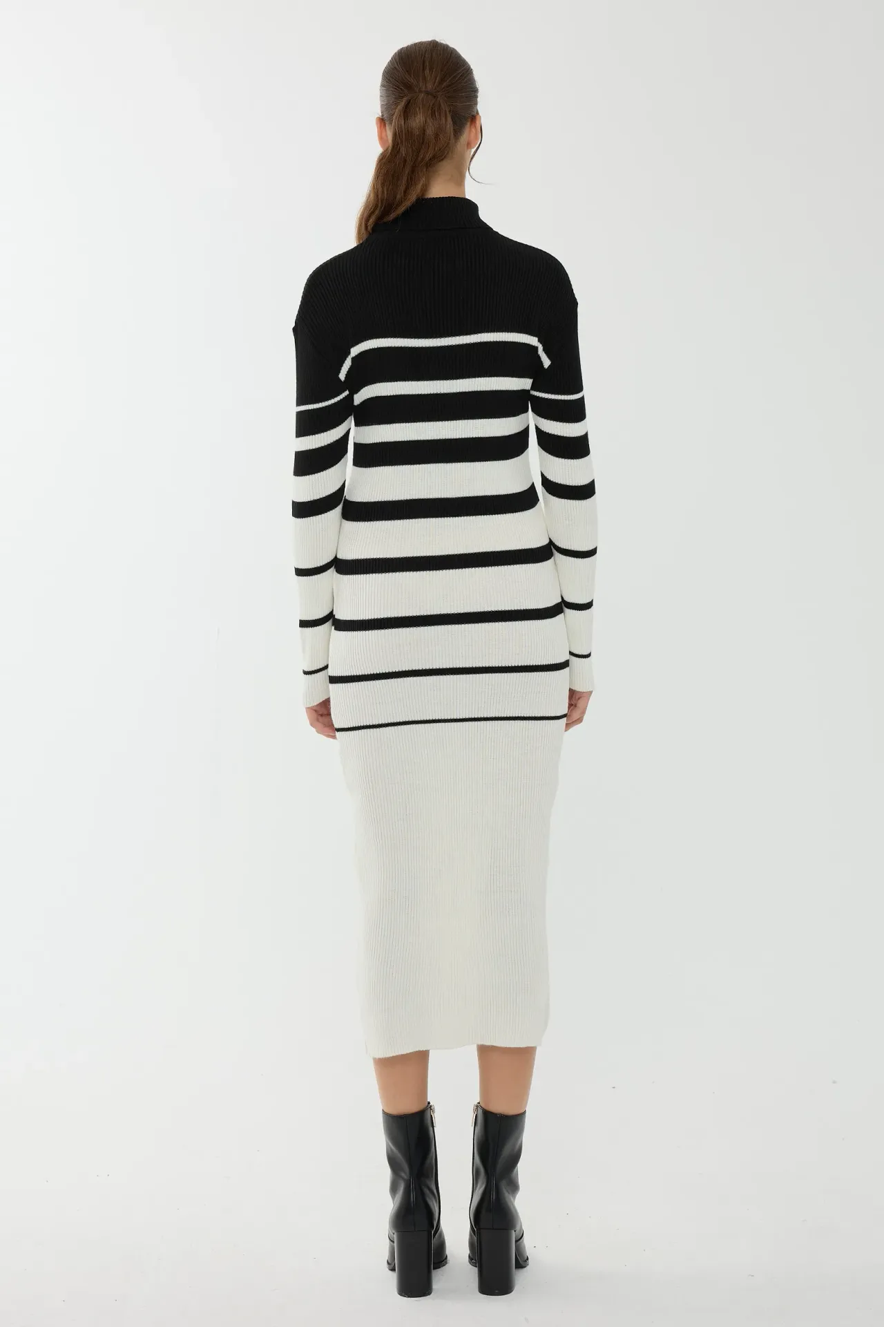 Striped Turtleneck Bodycon Midi Dress