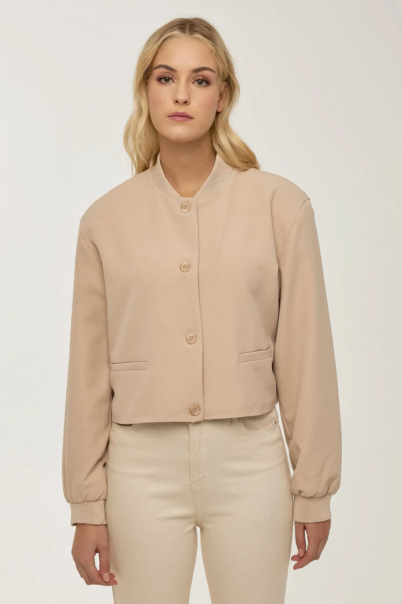 College Collar Double Pocket Cropped Jacket