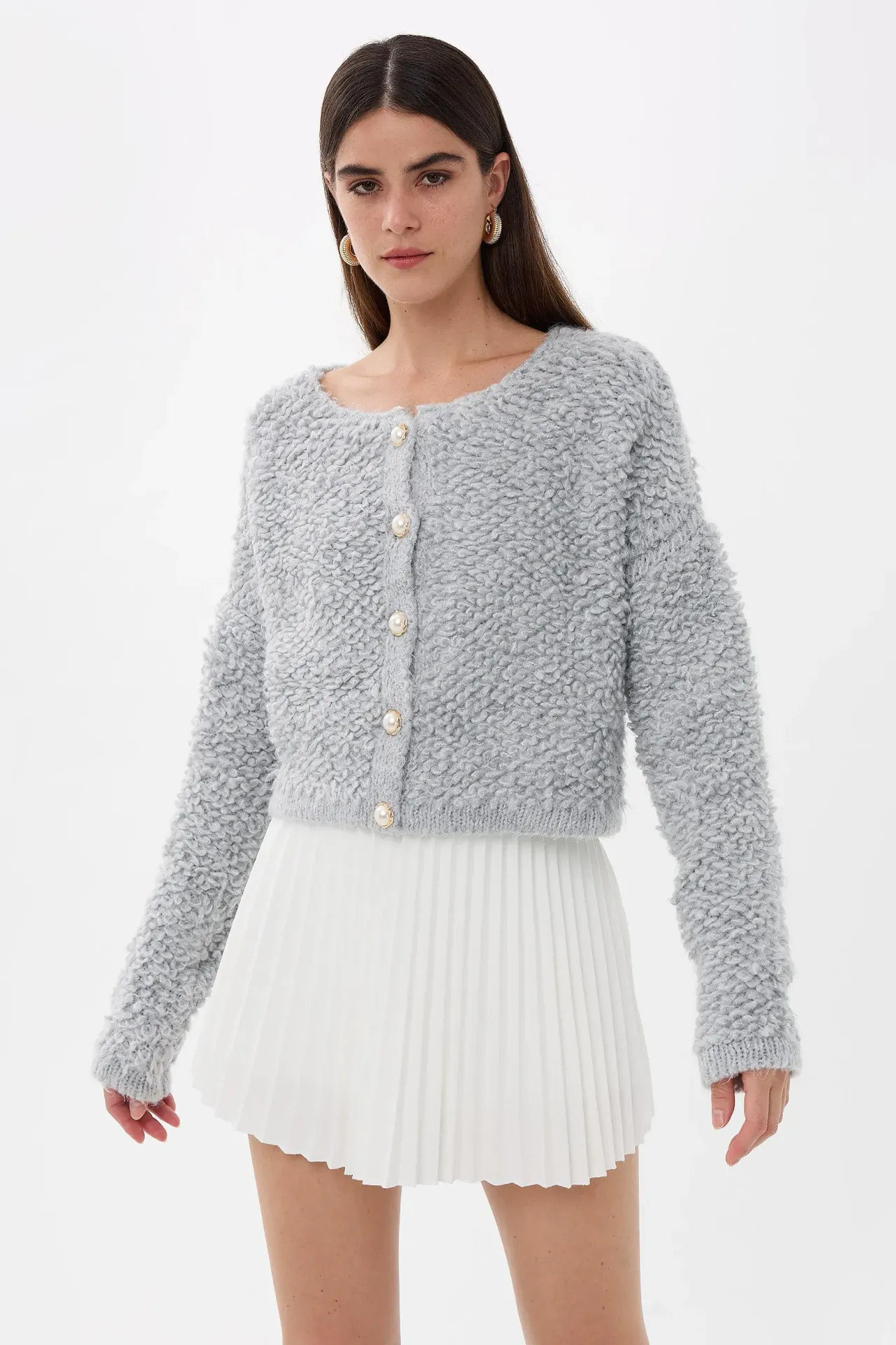 Textured Knitted Buttoned Cardigan