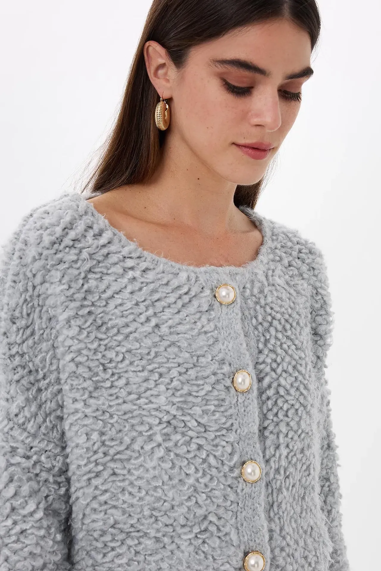 Textured Knitted Buttoned Cardigan