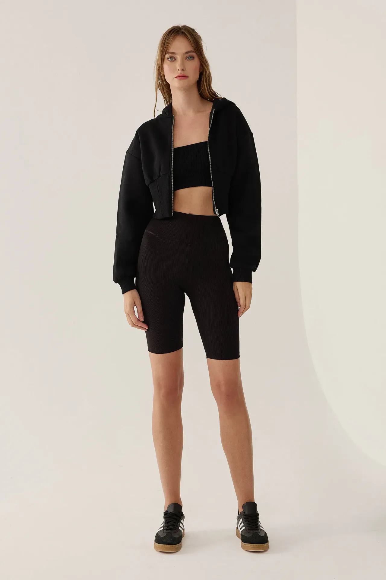 Slim Fit Cropped Hoodie with Zipper