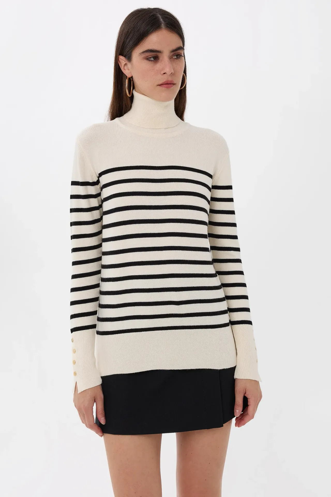 Striped Button Detailed Knitwear Sweater