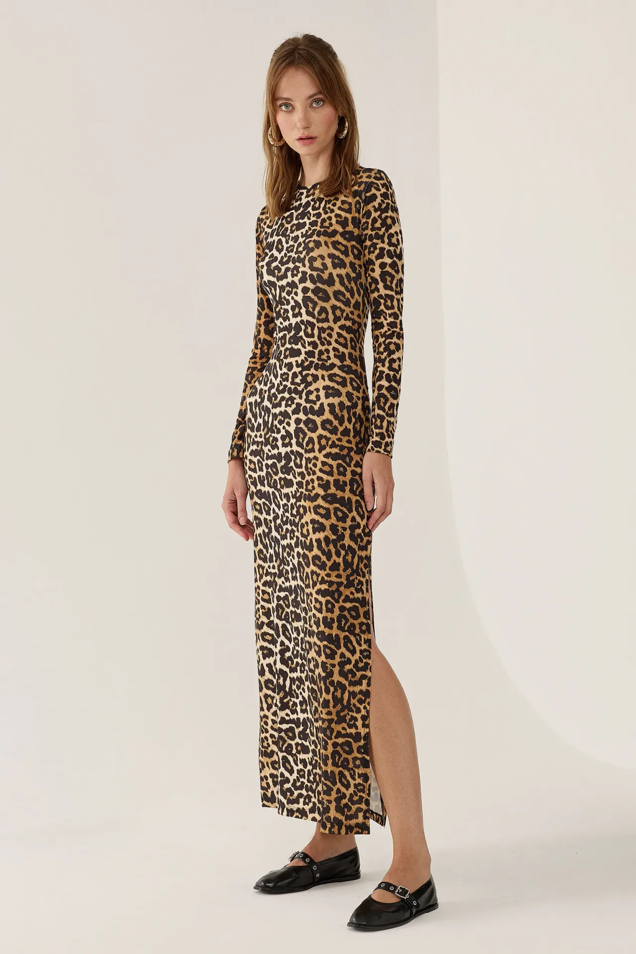 Bodycon Long Sleeve Maxi Dress with Animal Pattern