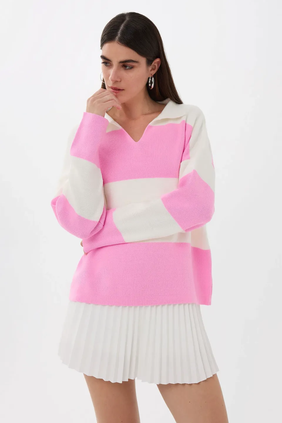 Striped Polo Collar Knit Sweater 3