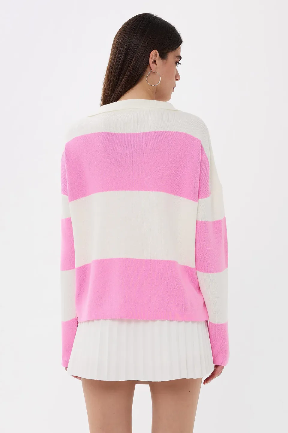 Striped Polo Collar Knit Sweater 4