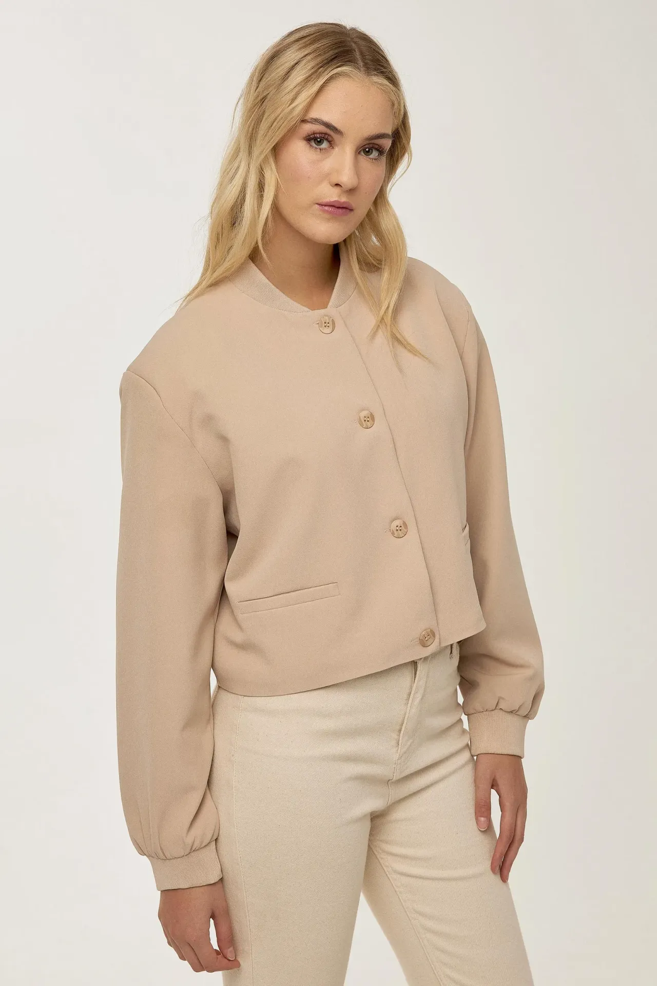 College Collar Double Pocket Cropped Jacket