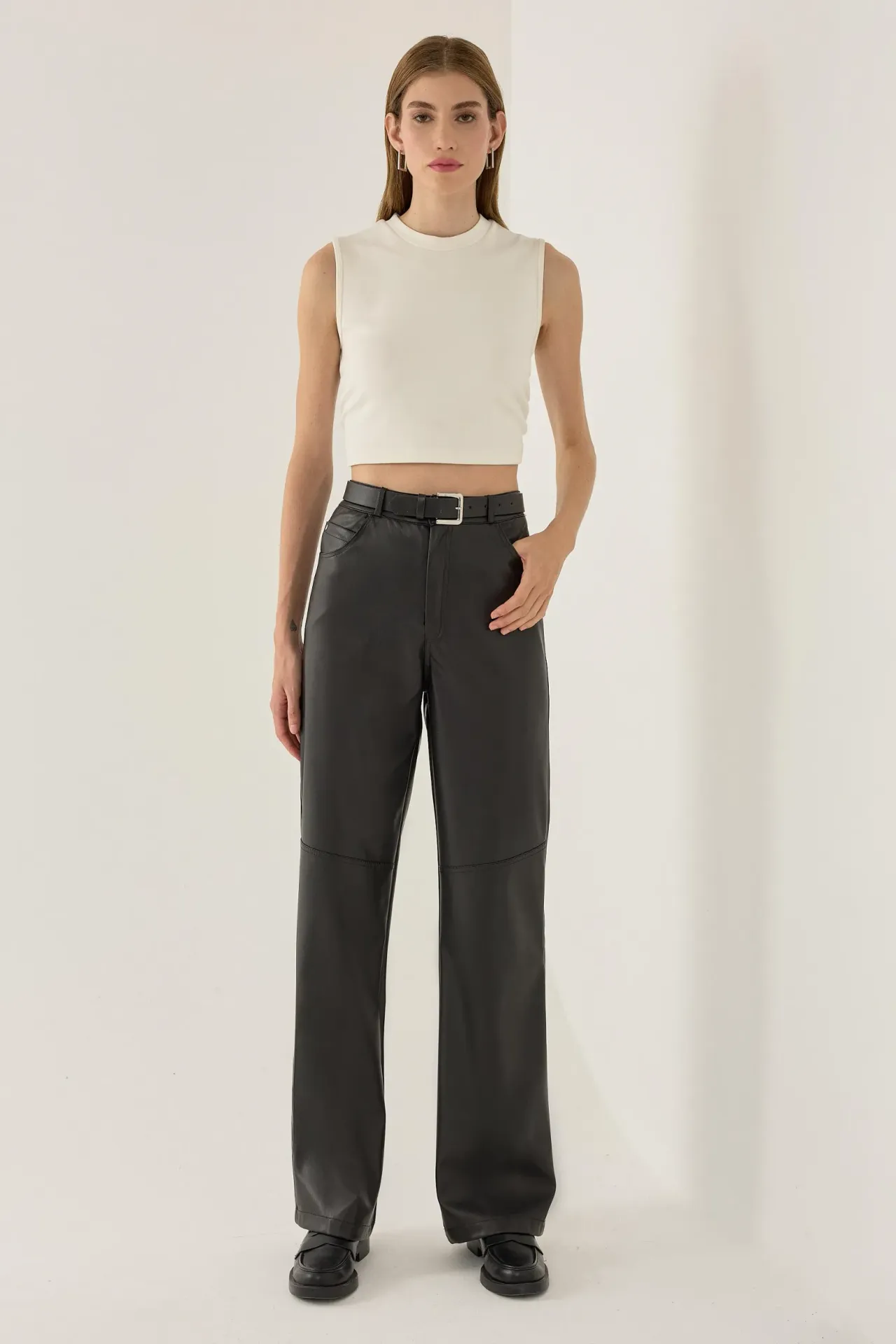 High Waist Faux Leather Straight Leg Pants