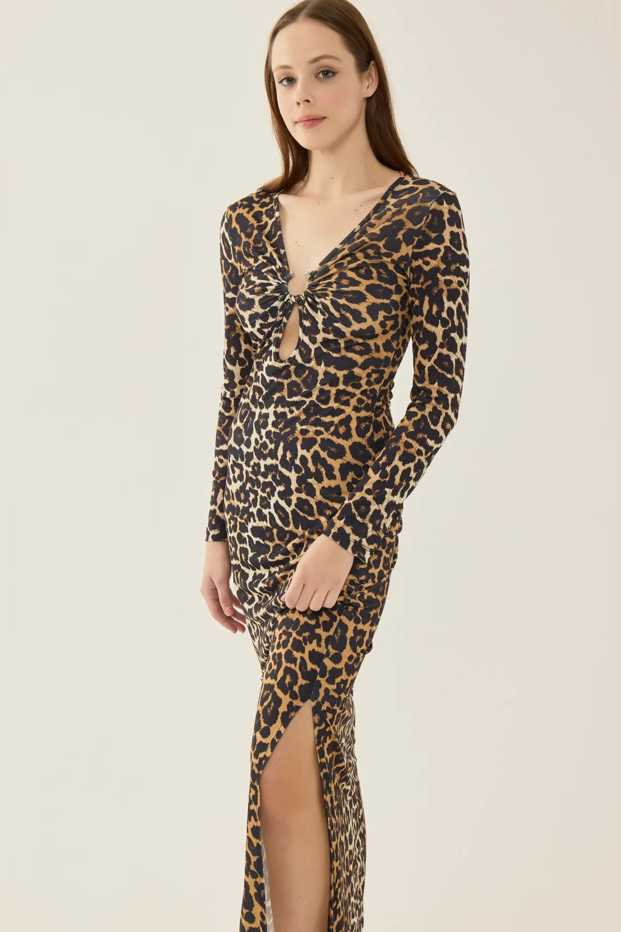 Leopard Print Bodycon Maxi Dress with Slit