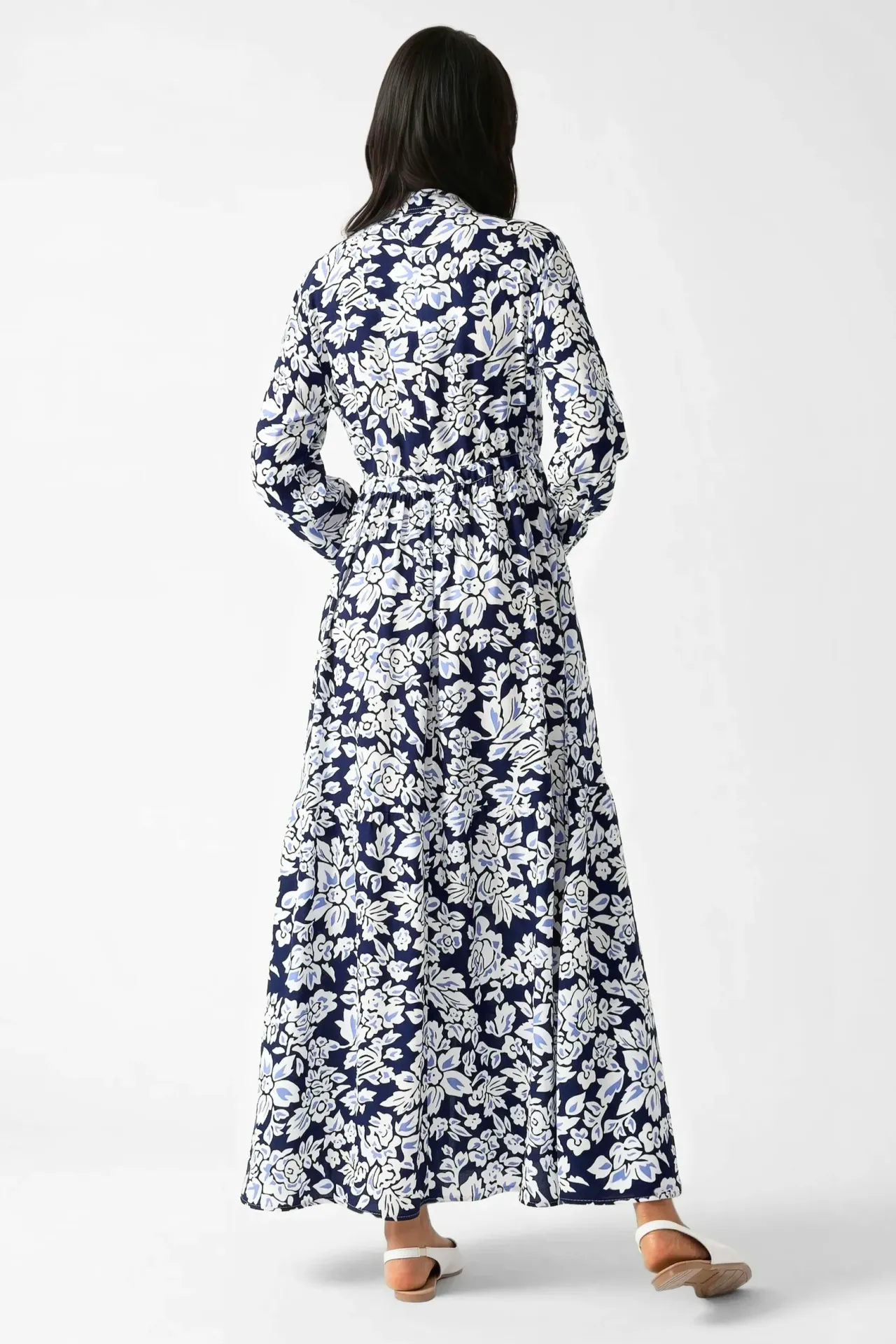 Printed Maxi Dress with Shirt Collar