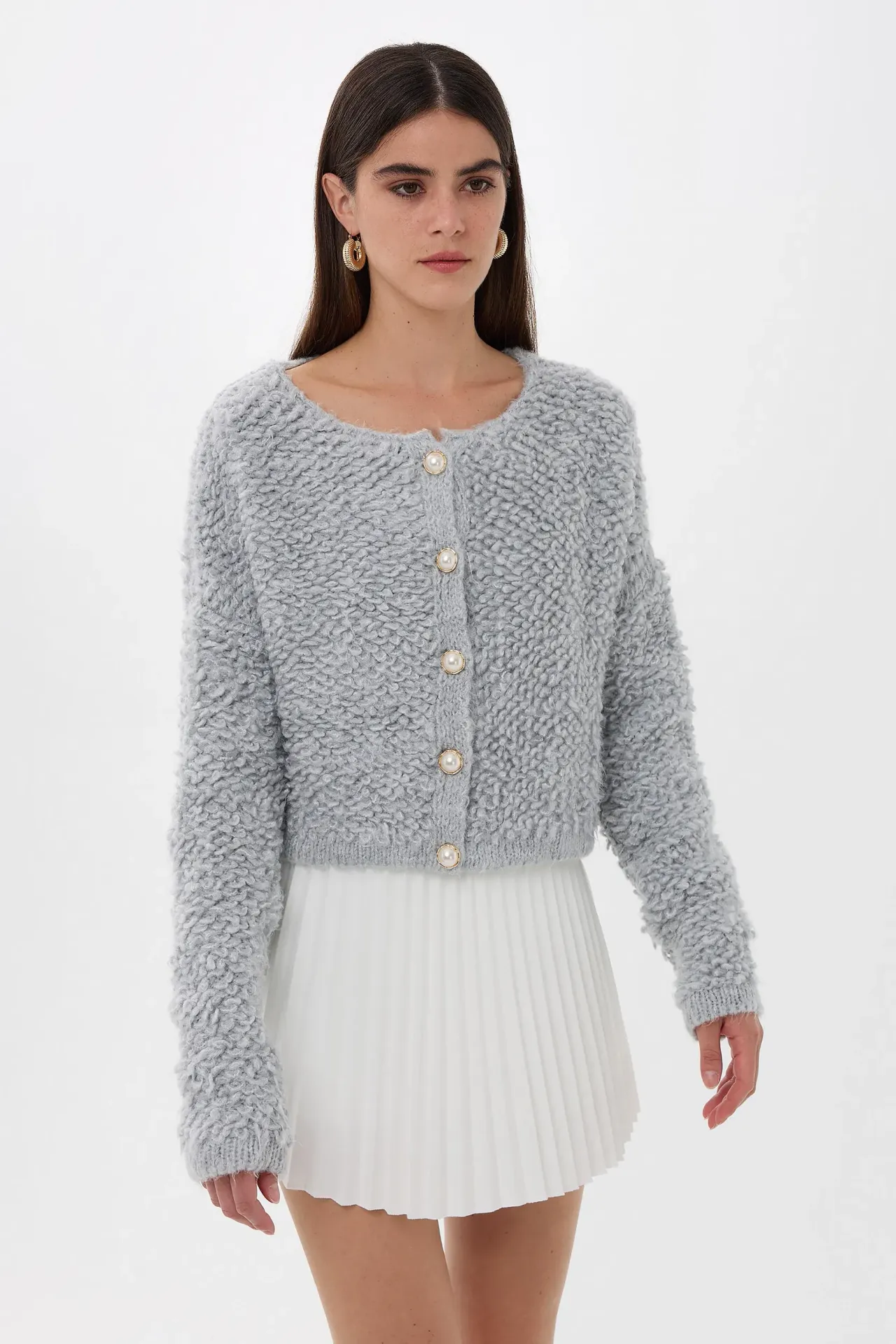Textured Knitted Buttoned Cardigan