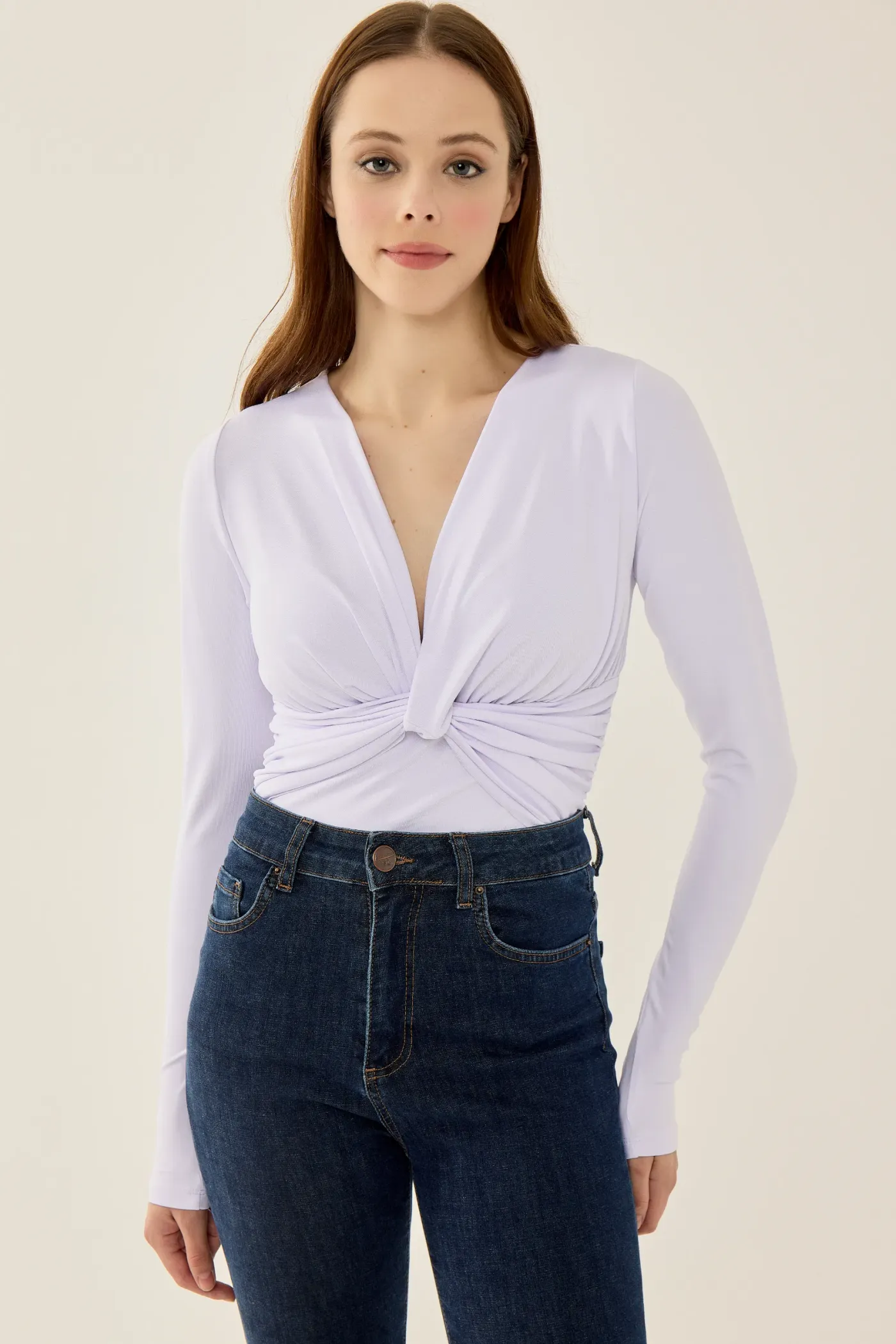 V-Neck Long Sleeve Slim Fit Bodysuit 1