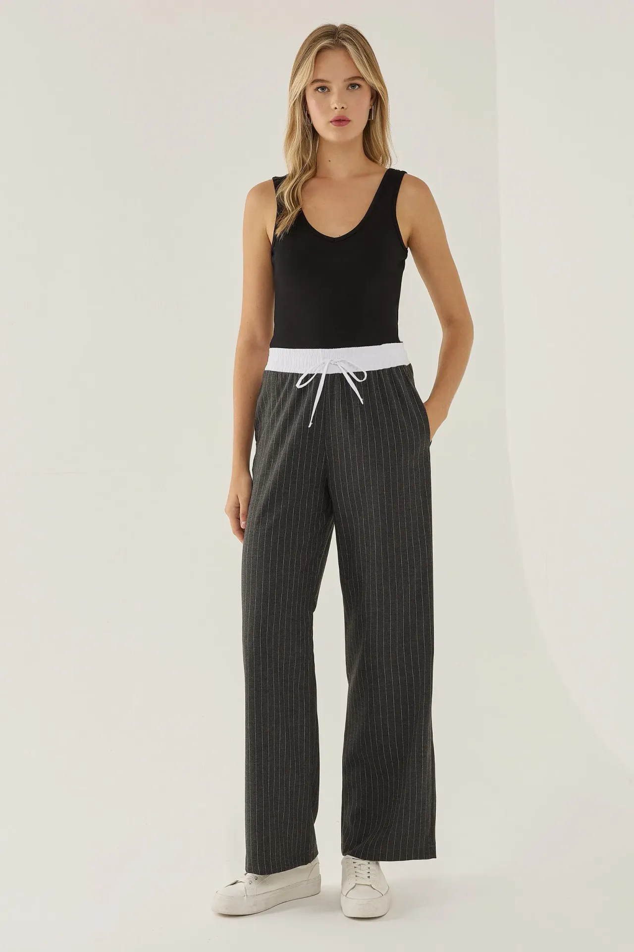 Elastic Waist Striped Pants