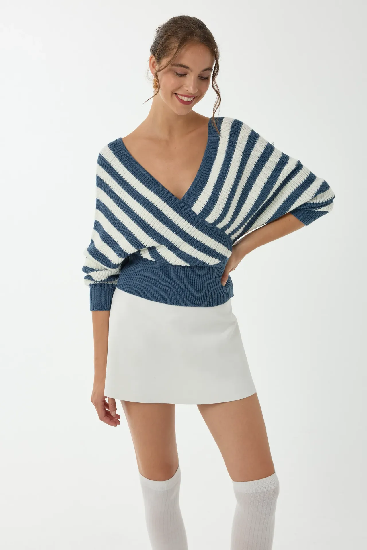 Striped Cross Neck Sweater