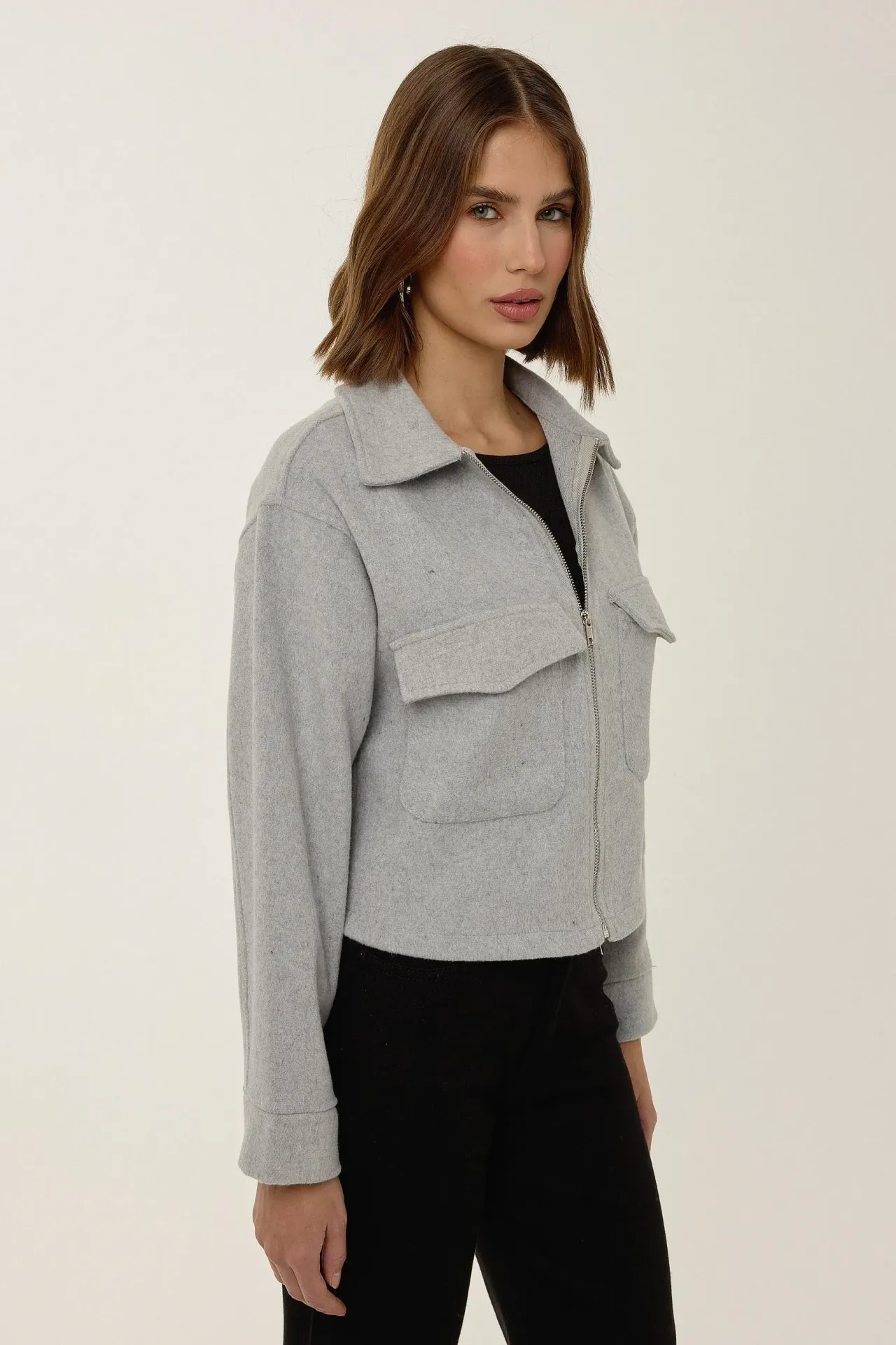 Zippered Jacket with Shirt Collar