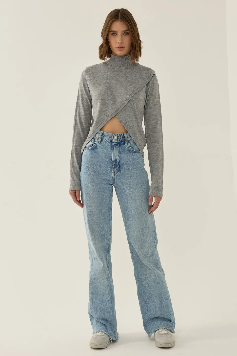 HiCCUP - Light Grey Oversized Turtleneck Knit Sweater Women
