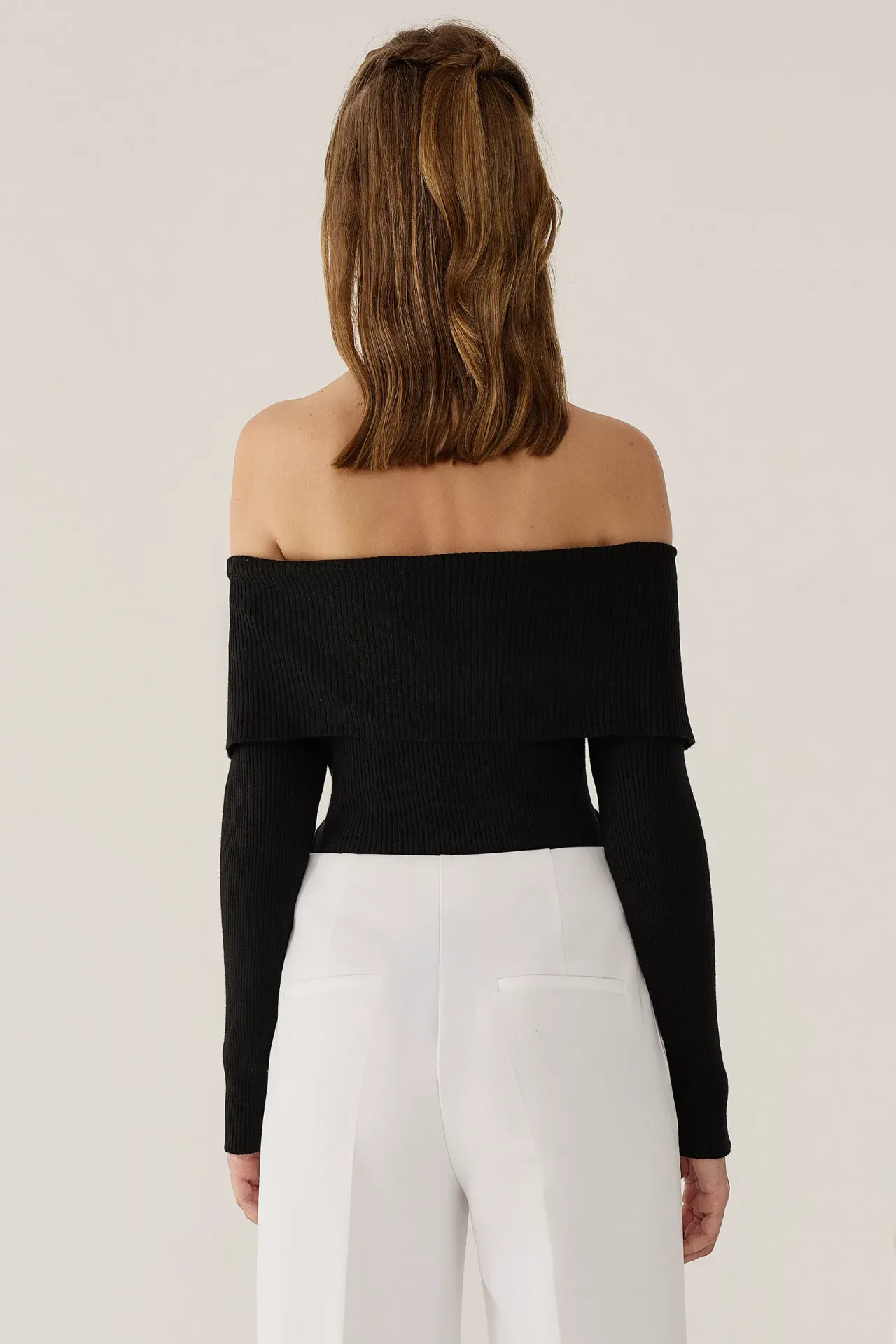 Off Shoulder Madonna Collar Knit Top