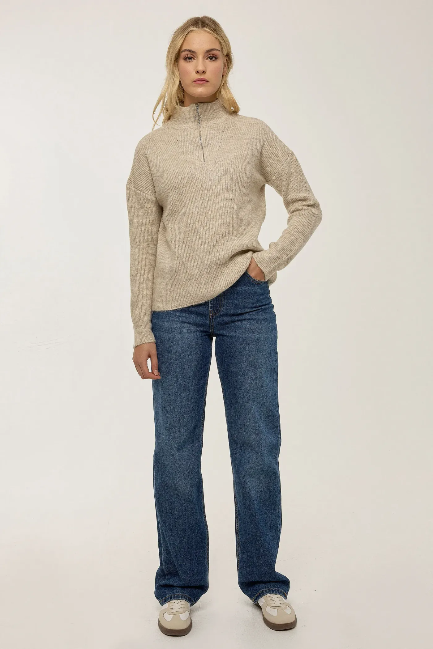 Oversized Zipper Collar Sweater 1