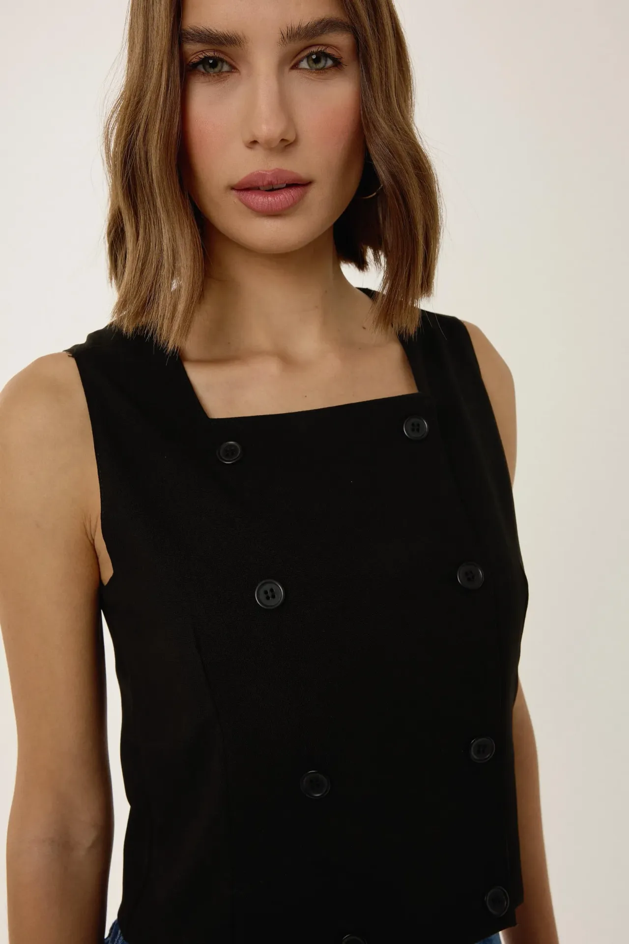 Square Neck Double Breasted Crop Vest