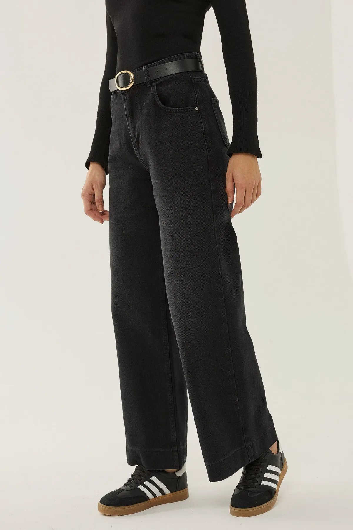 Washed Effect Wide Leg Denim Jeans 5