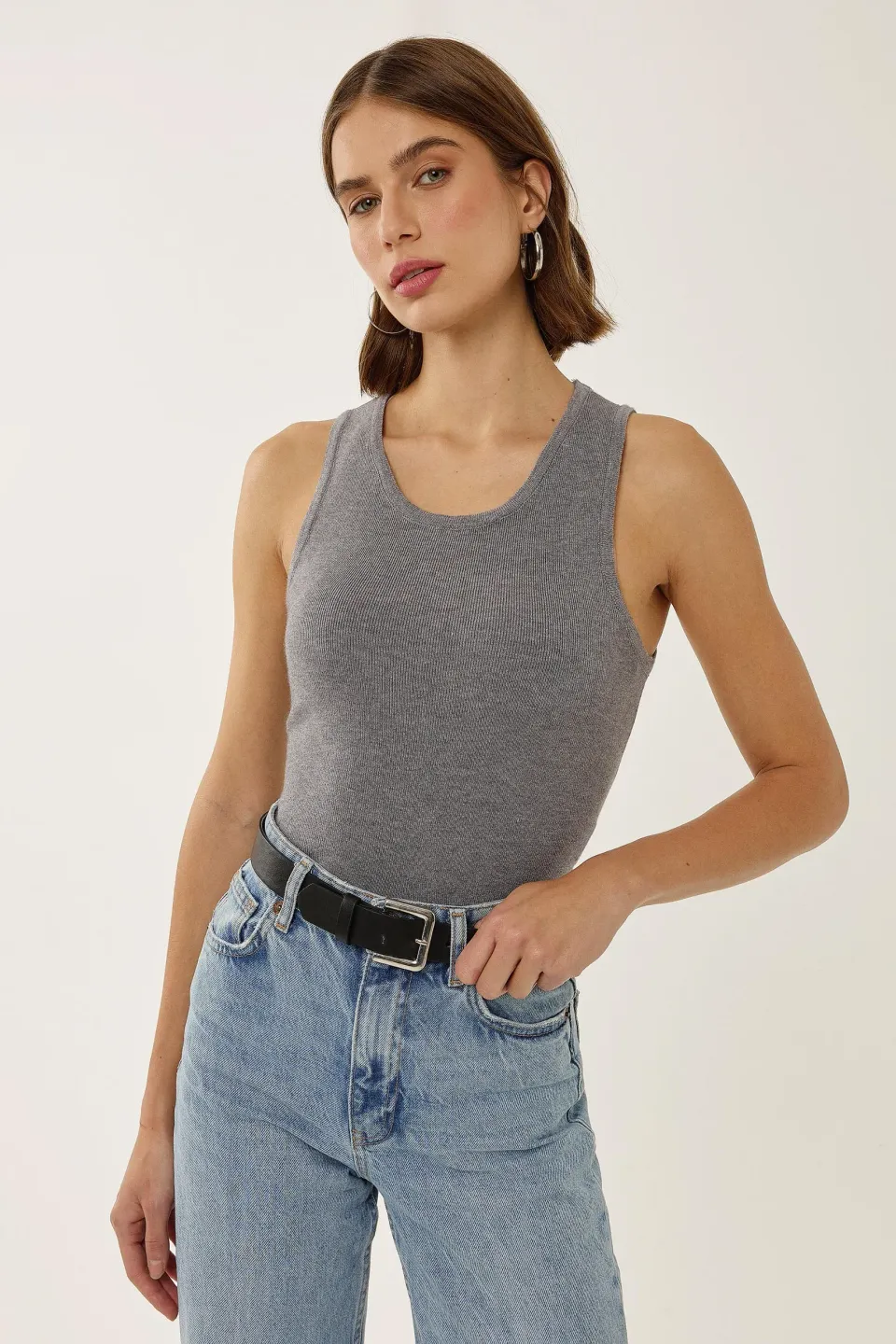 Fitted Ribbed U Collar Sleeveless Top