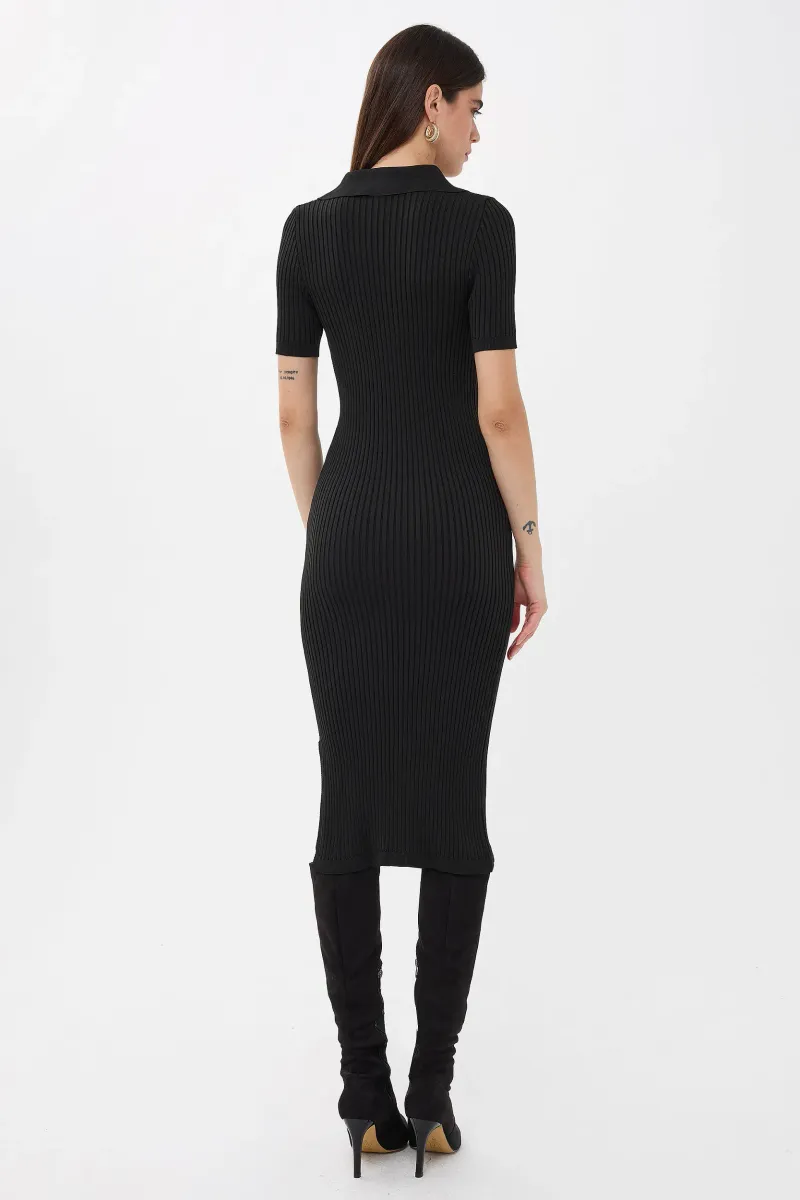 Knitted Short Sleeve Side-Slit Dress 4