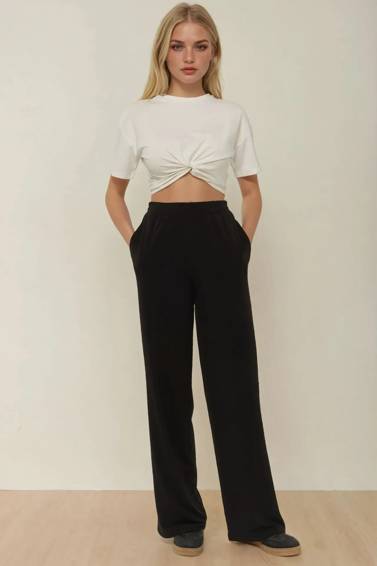 Wide Leg Flexible Elastic Waist Trousers