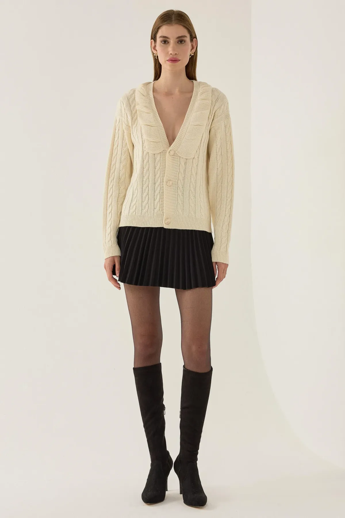 Textured V-Neck Knit Cardigan 1