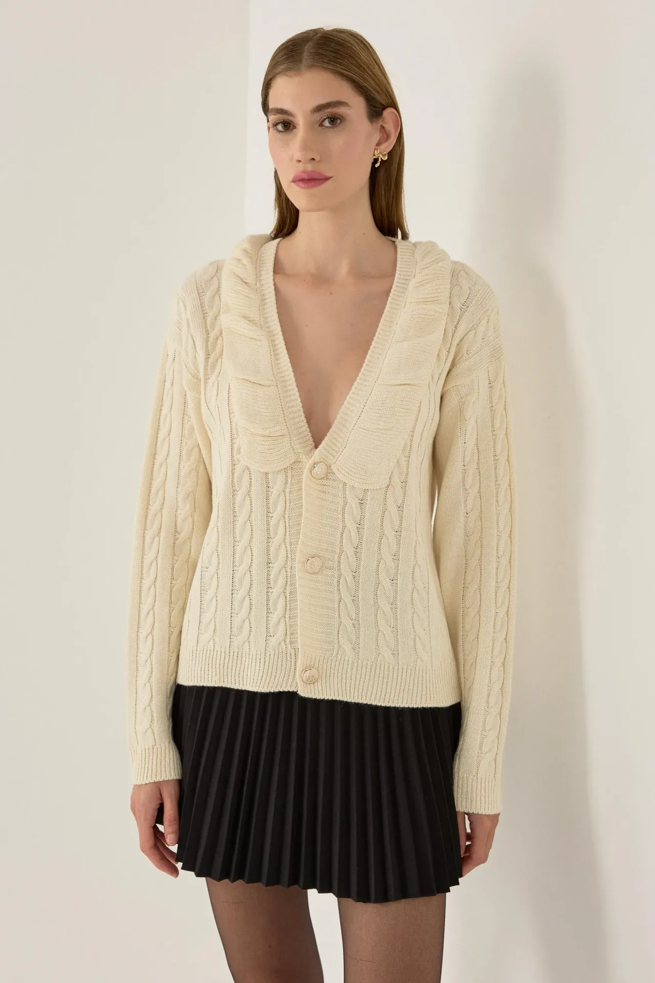 Textured V-Neck Knit Cardigan