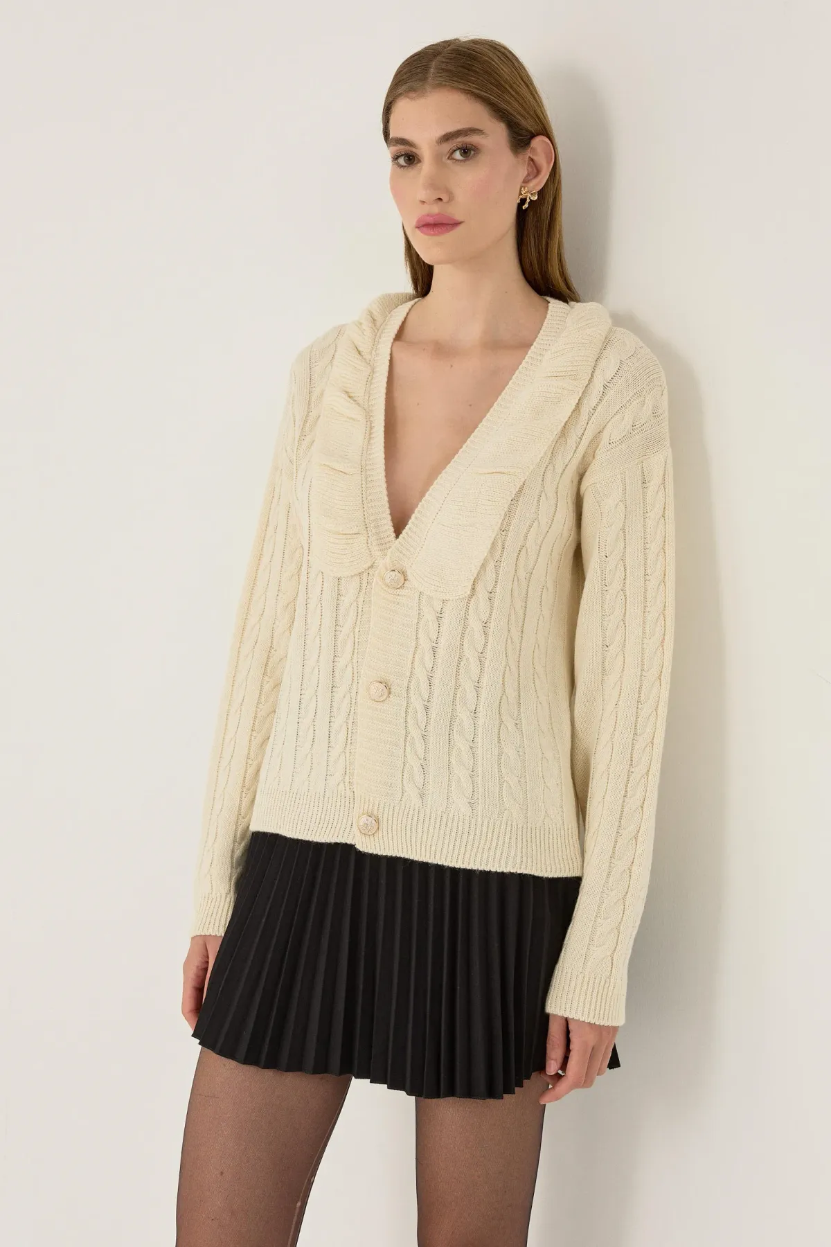 Textured V-Neck Knit Cardigan 2