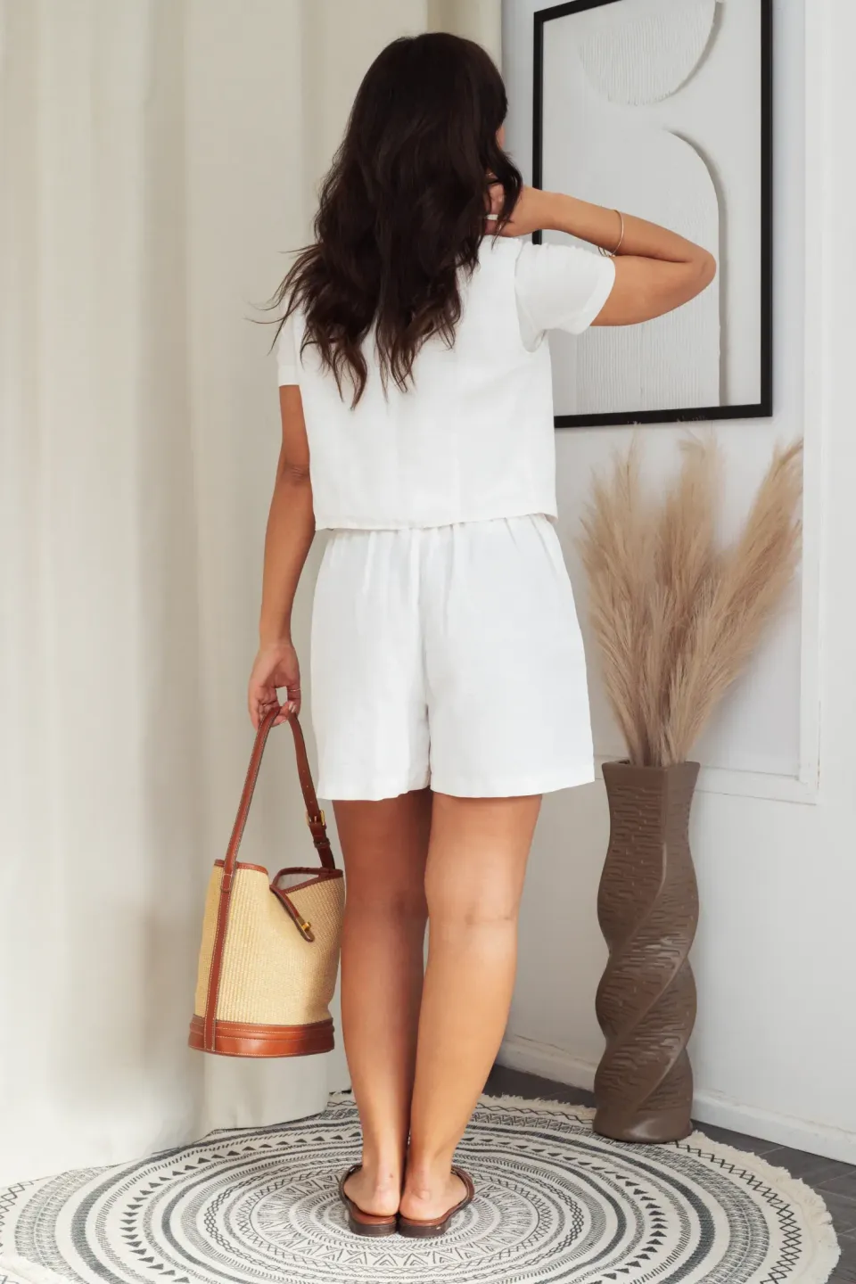 V-Neck Linen Like Vest & Short Two-Piece Set