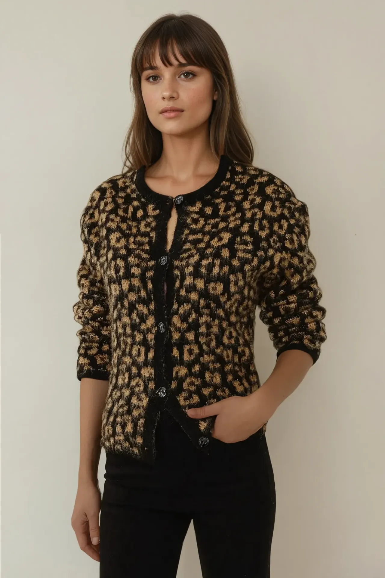 Relaxed Fit Leopard Print Knitted Cardigan