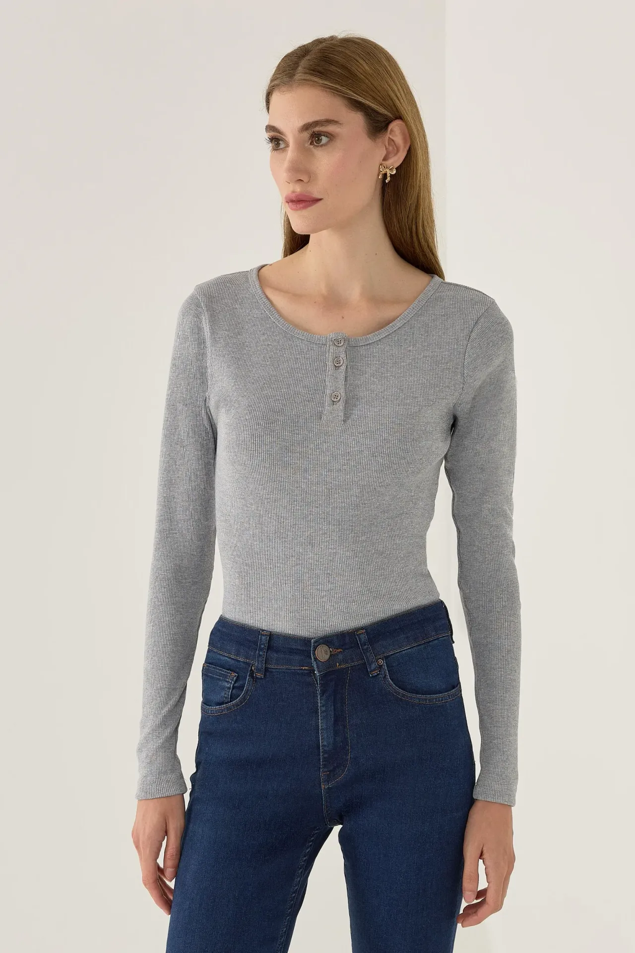 Button Collar Long Sleeve T-Shirt