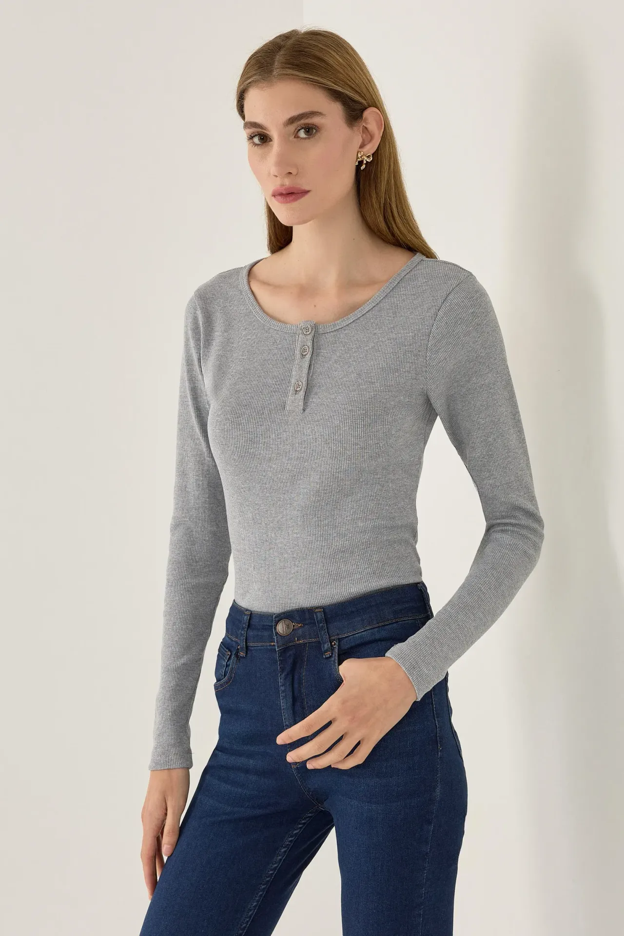 Button Collar Long Sleeve T-Shirt