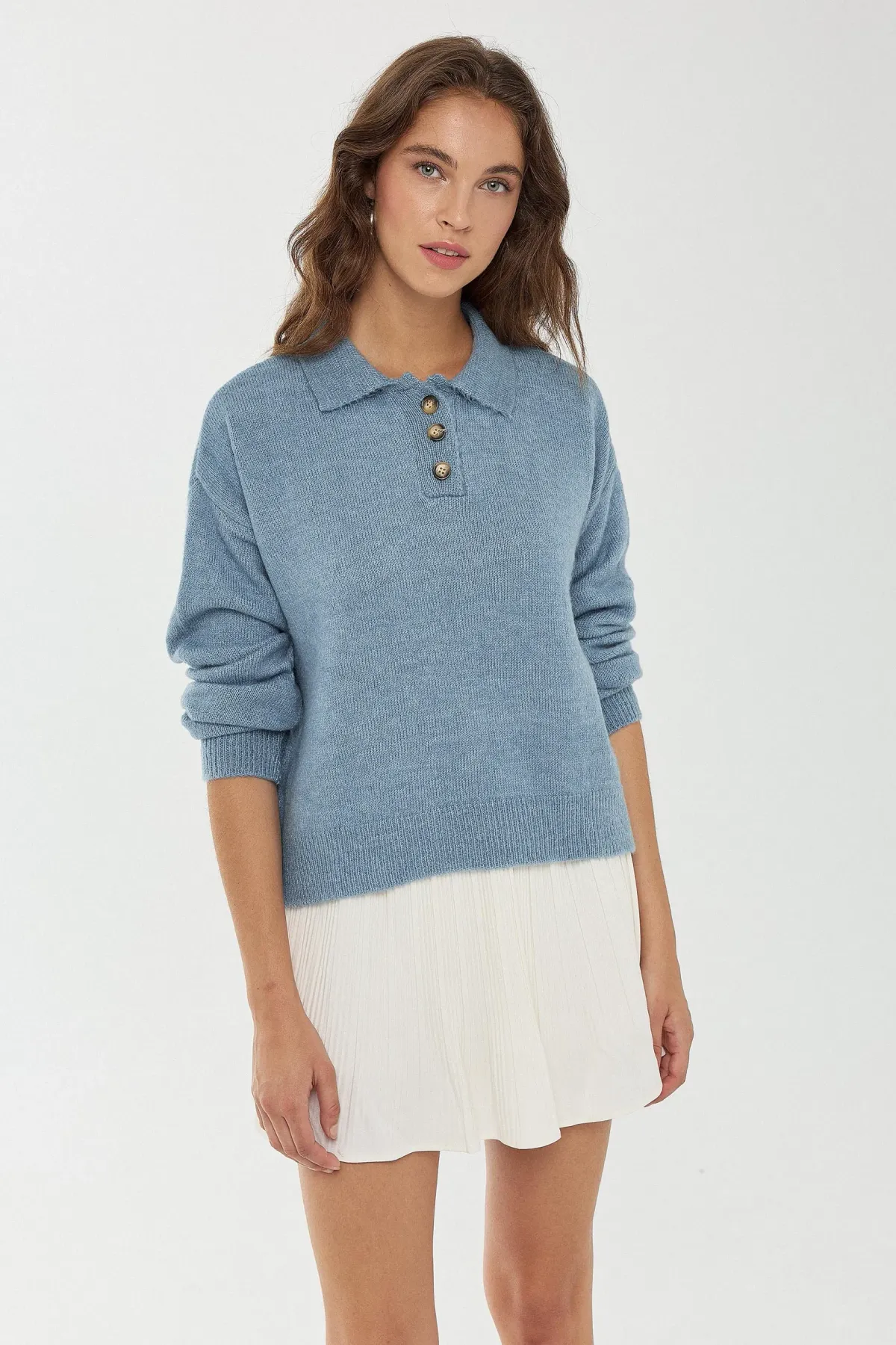 Button Collar Knit Sweater 1