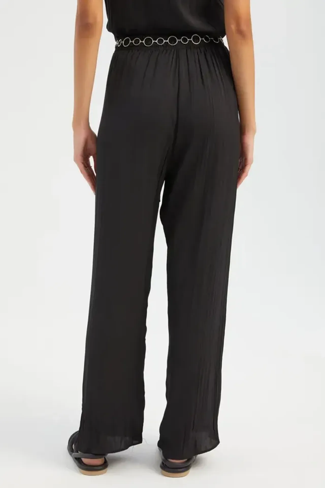 Plisse High Waist Straight Leg Trousers