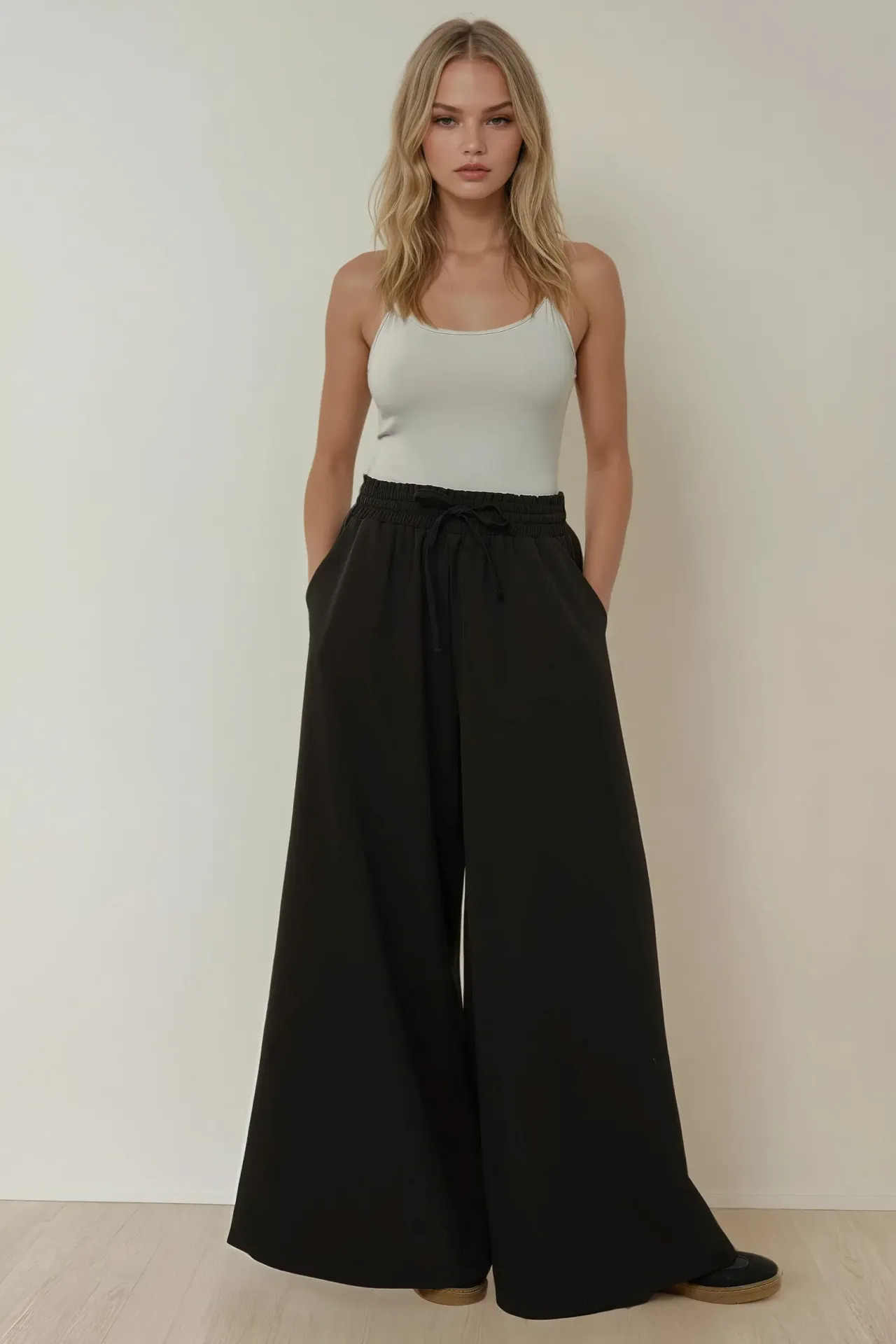Wide Leg Jogger Waist Pants