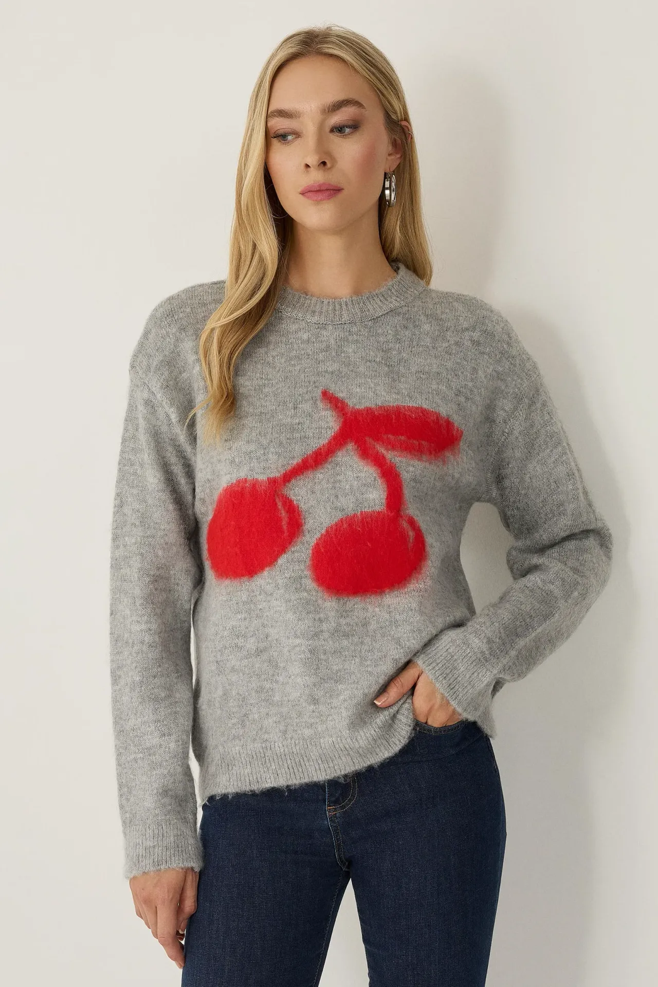 Relaxed Fit Cherry Detail Sweater