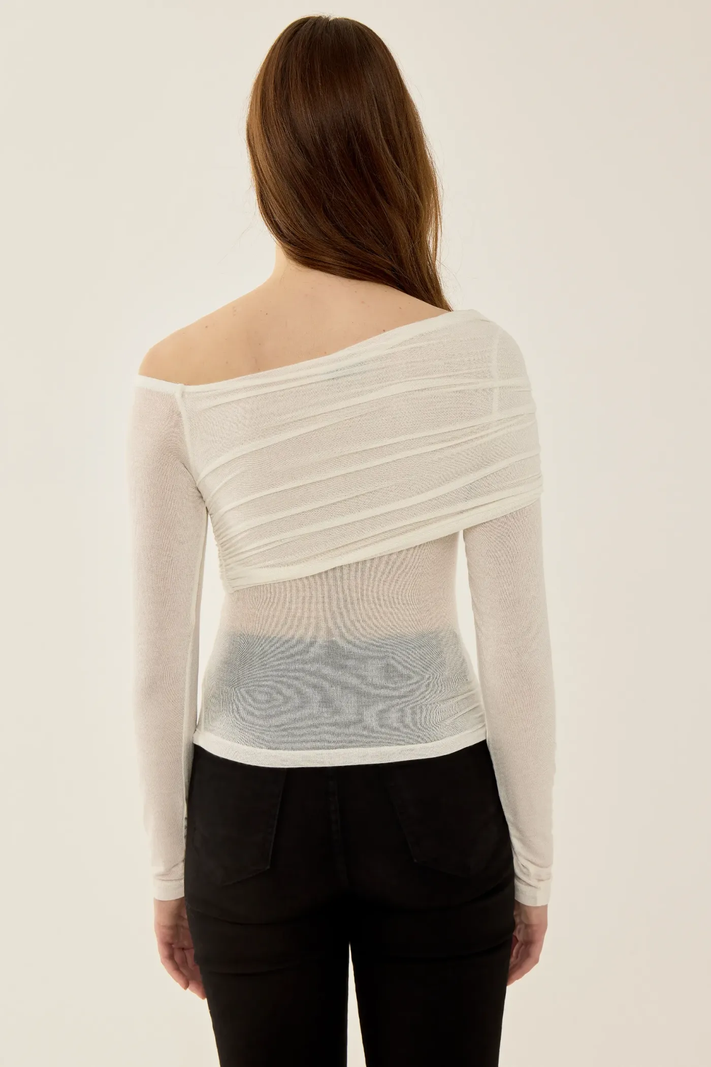 Asymmetrical Collar Long Sleeve Slim Fit Blouse 5