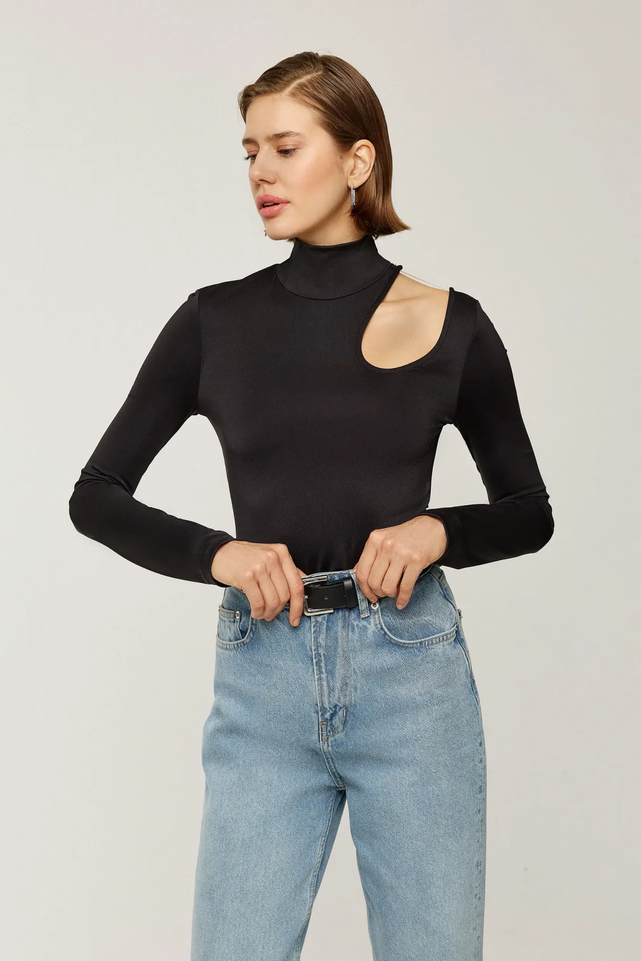 Turtleneck Cut Out Slim Fit Blouse