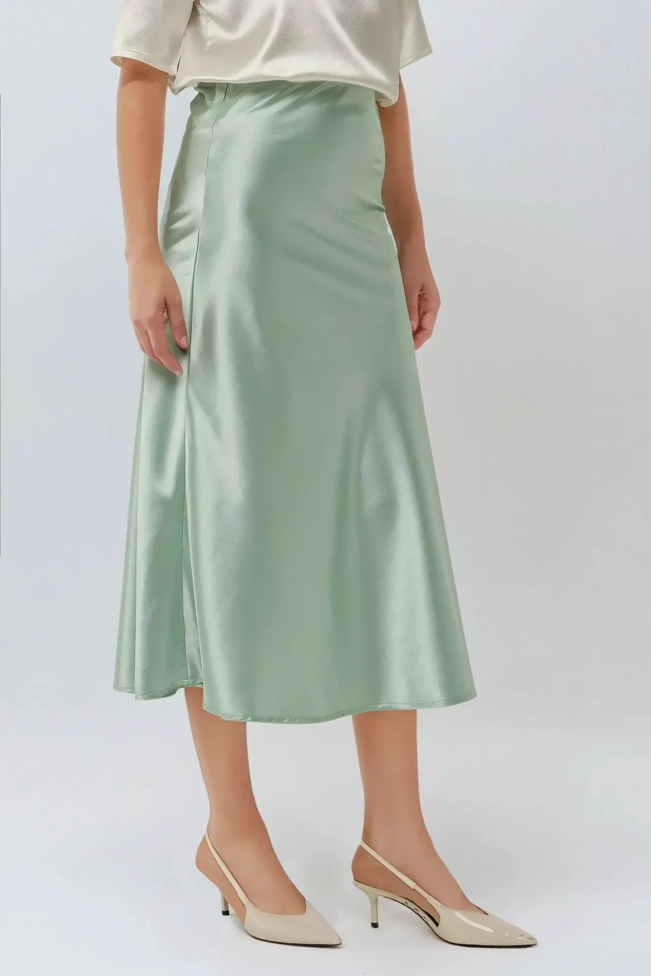 High-Waist Satin Midi Skirt