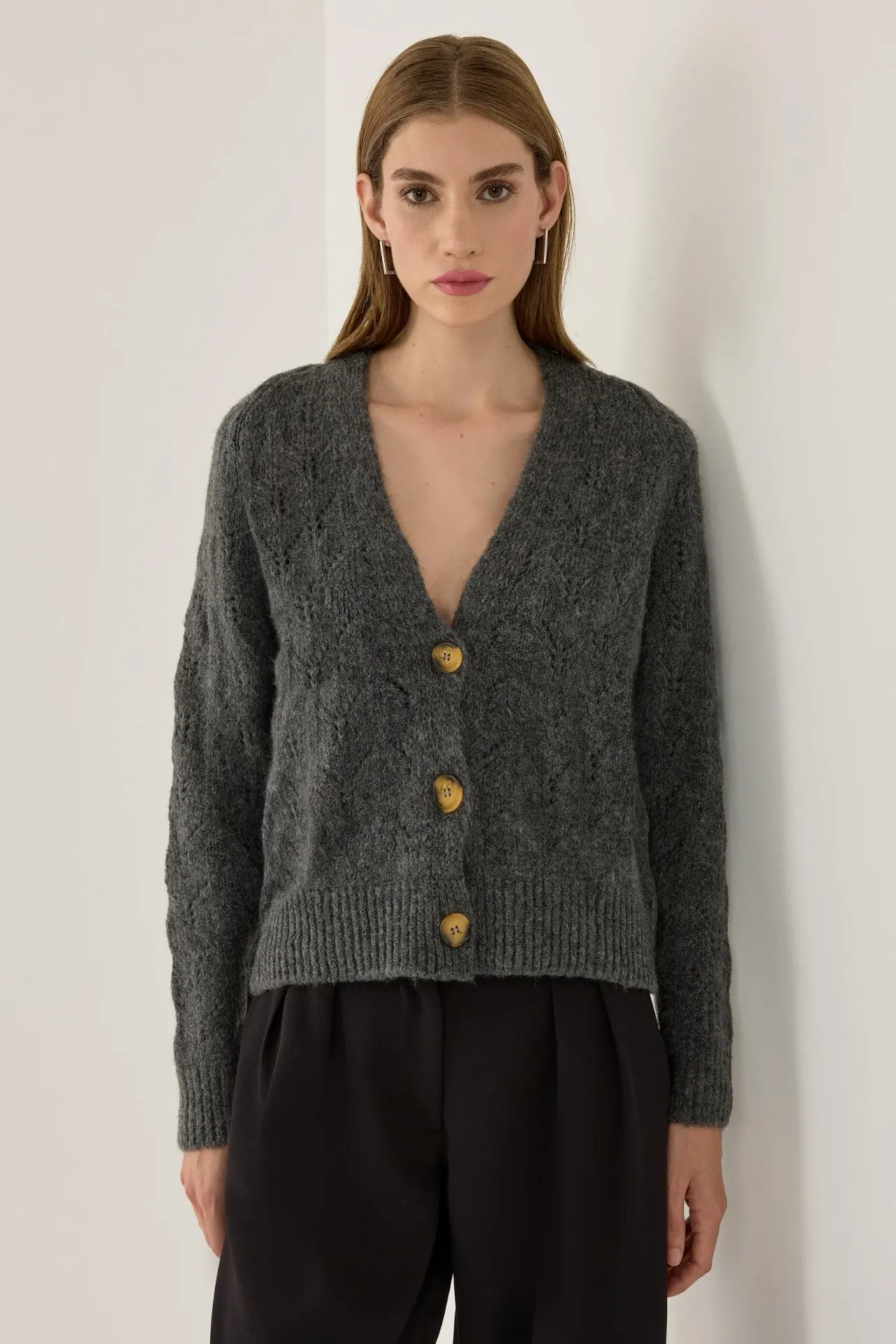 V-Neck Relaxed Fit Knit Cardigan