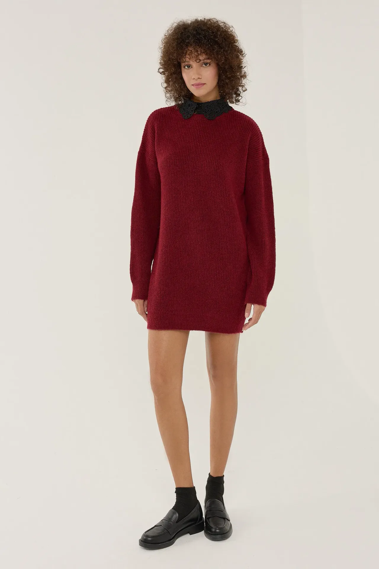 Knit Mini Dress with Crew Neck