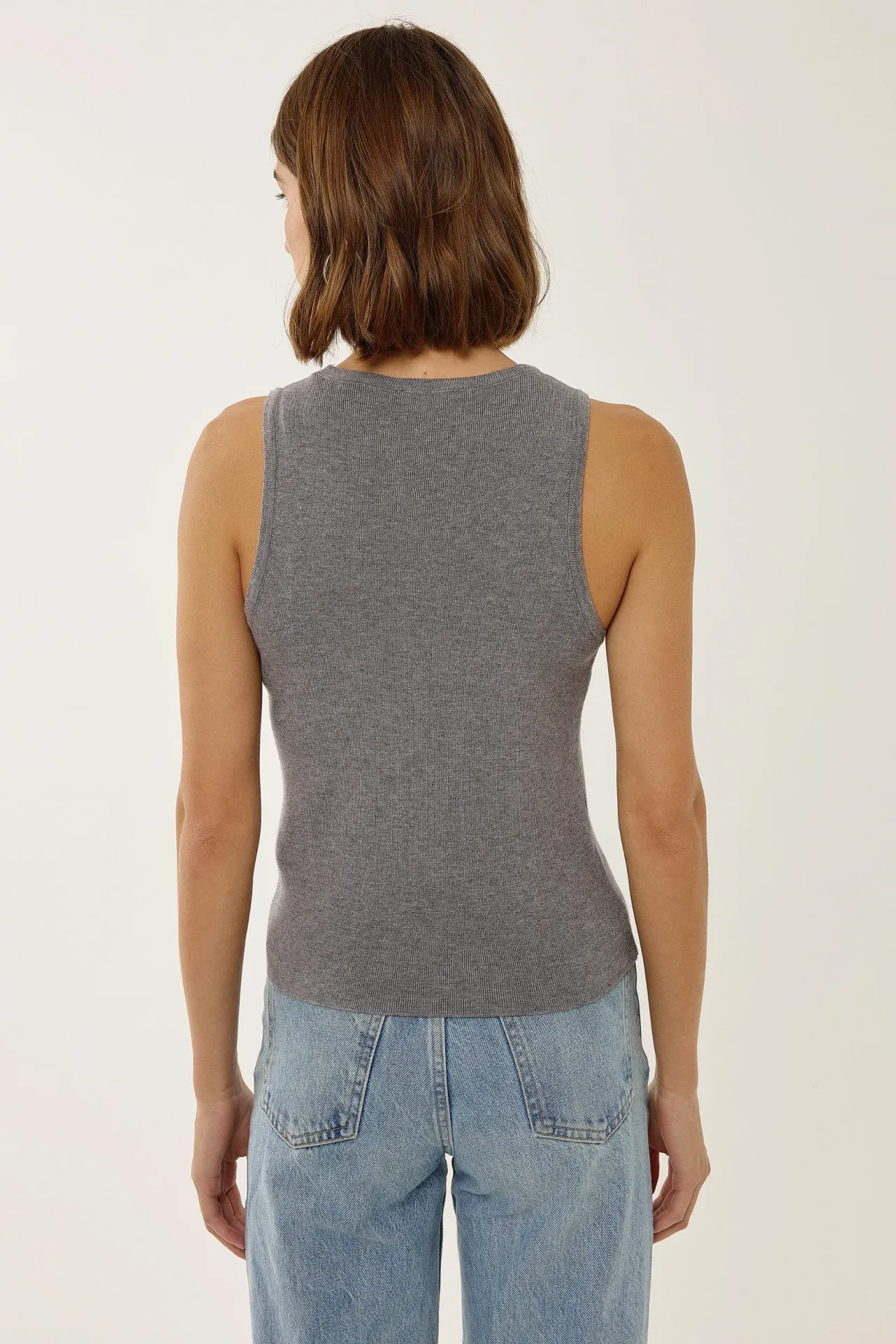 Fitted Ribbed U Collar Sleeveless Top