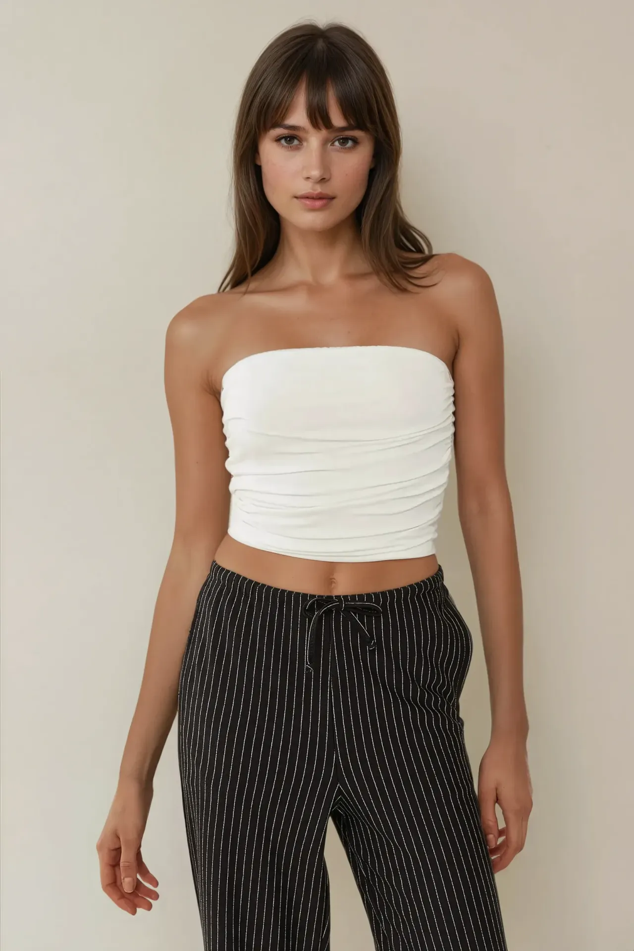 Strapless Ruffle Drape Crop Top