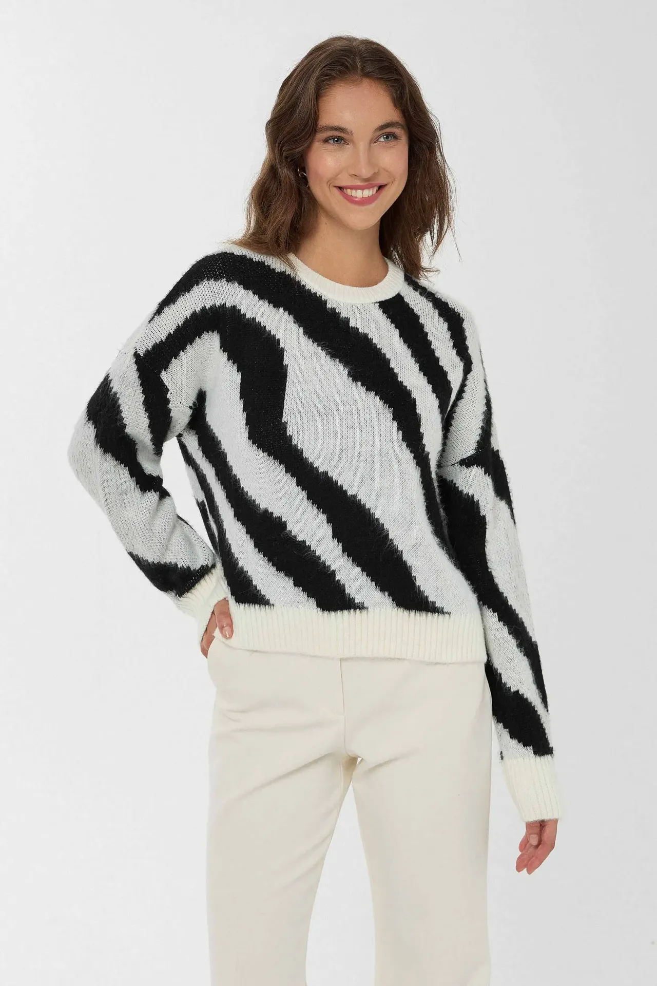 Striped Crew Neck Knit Sweater