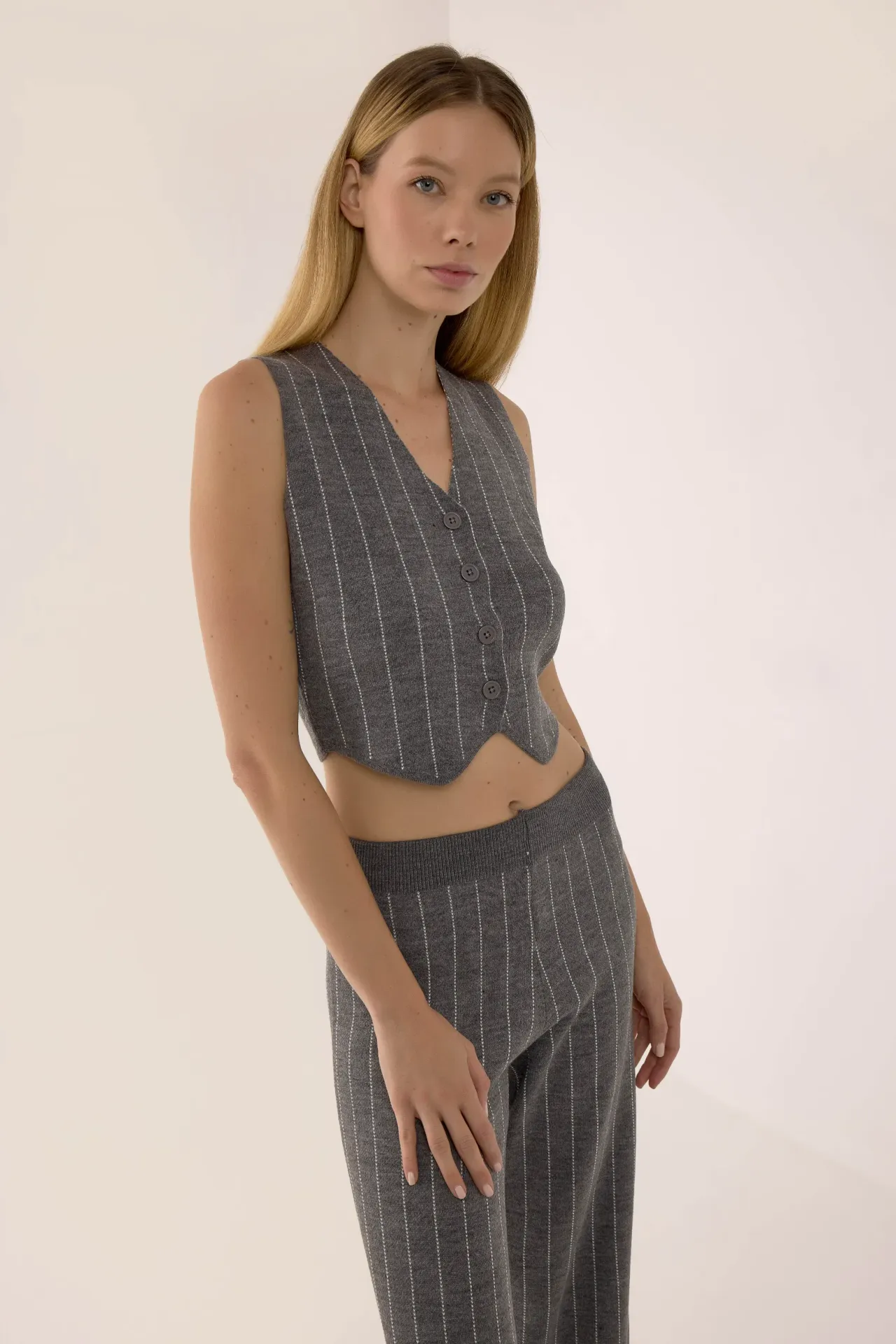 Crop Vest & Pants Striped Knit Co-Ord Set 