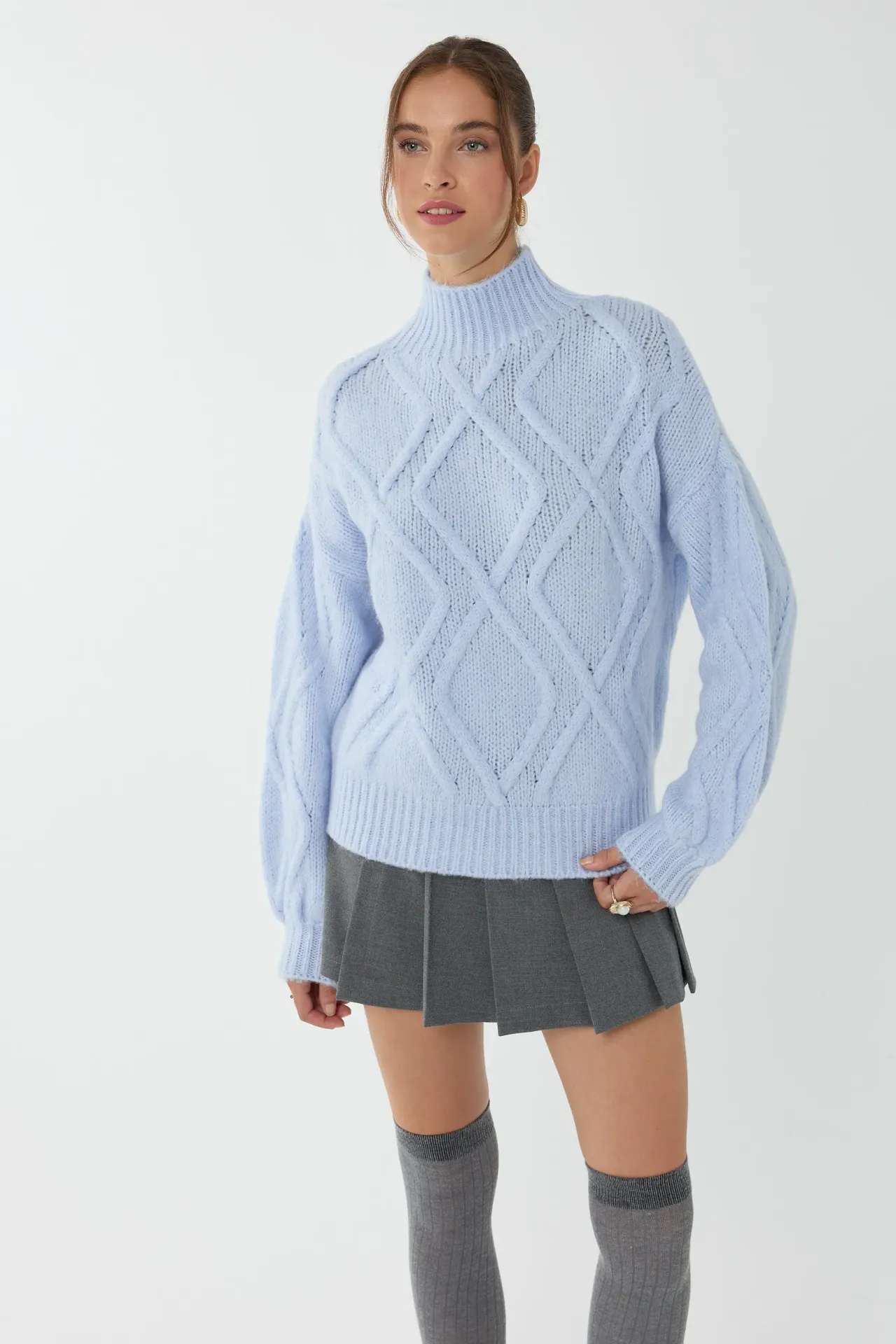 Textured Oversized High-Neck Sweater